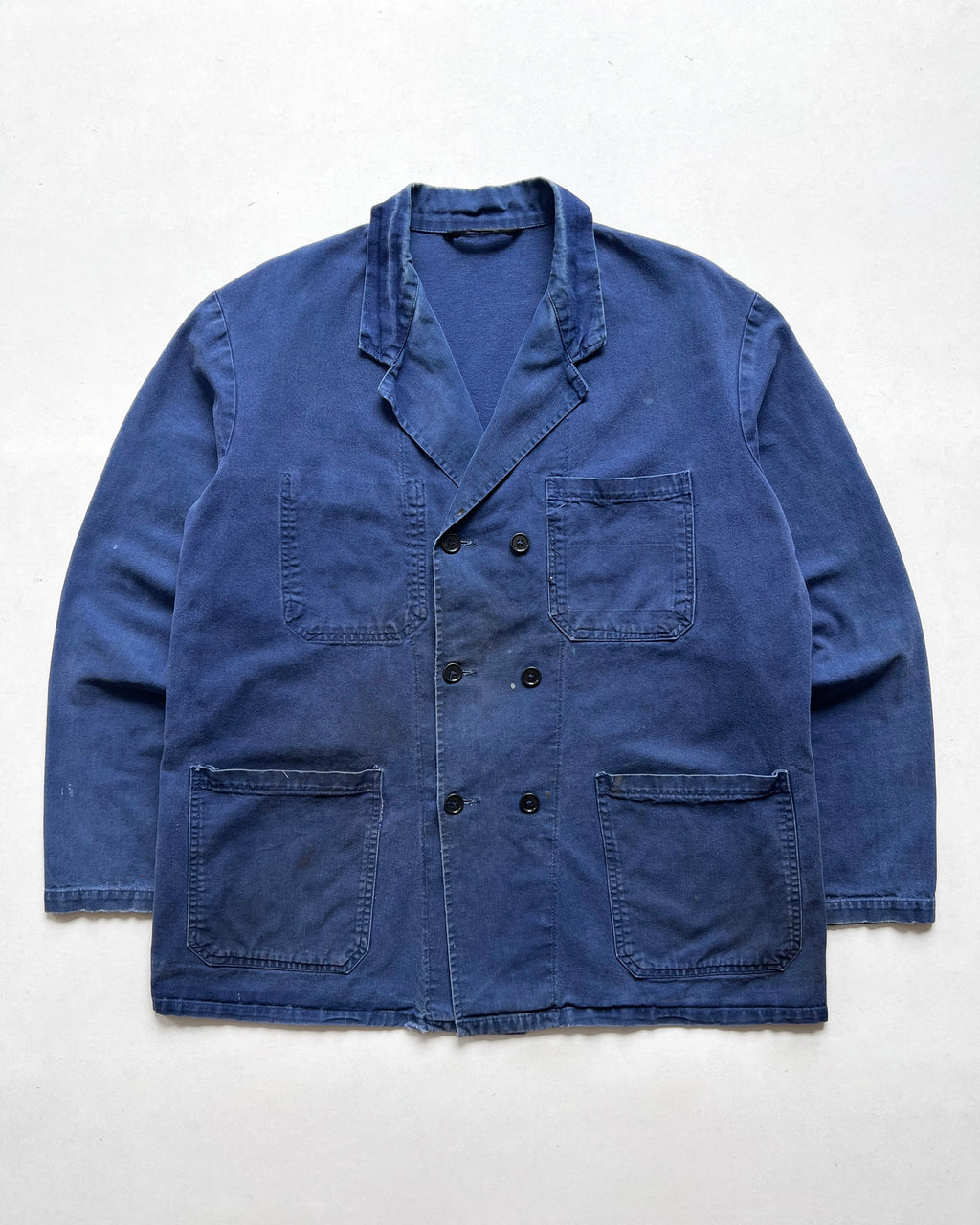 1960S FRENCH INDIGO DOUBLE BREASTED WORK JACKET (L)