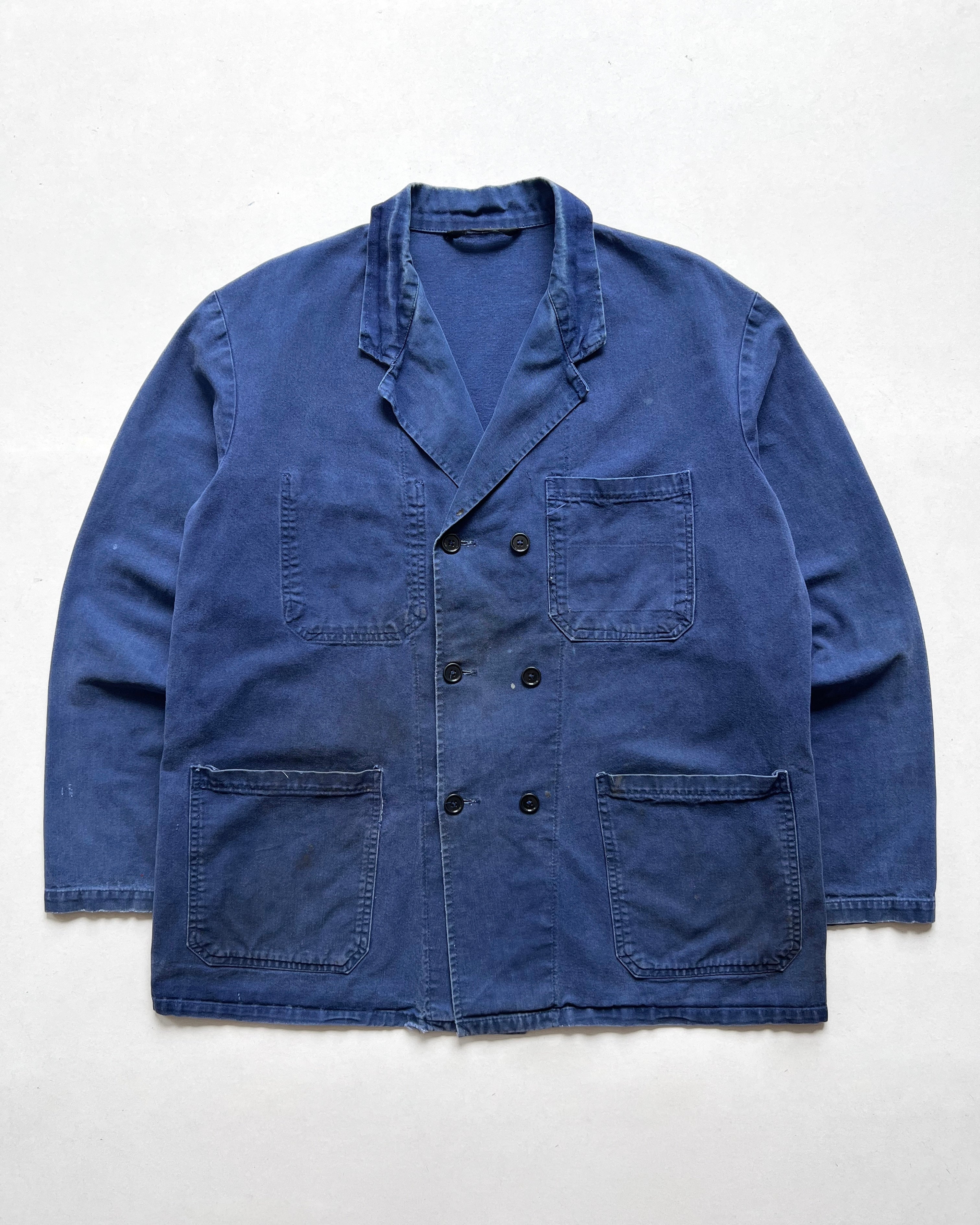 1960S FRENCH INDIGO DOUBLE BREASTED WORK JACKET (L)