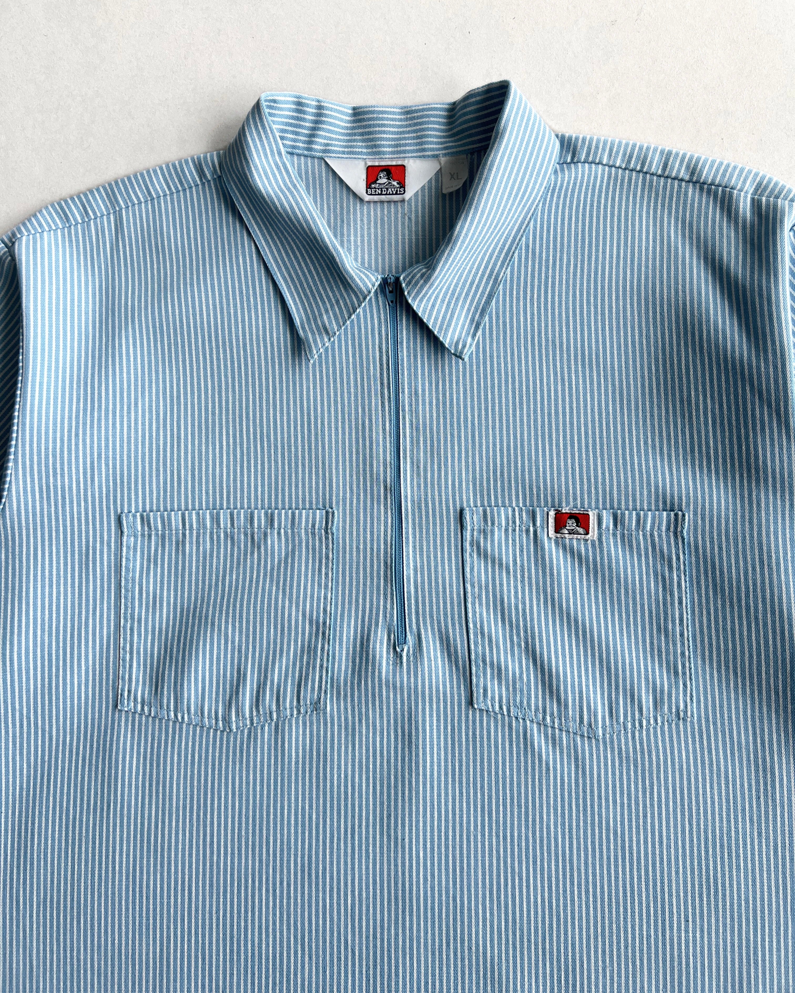 1970S BEN DAVIS QUARTER-ZIP BLUE STRIPES SHIRT (XL)