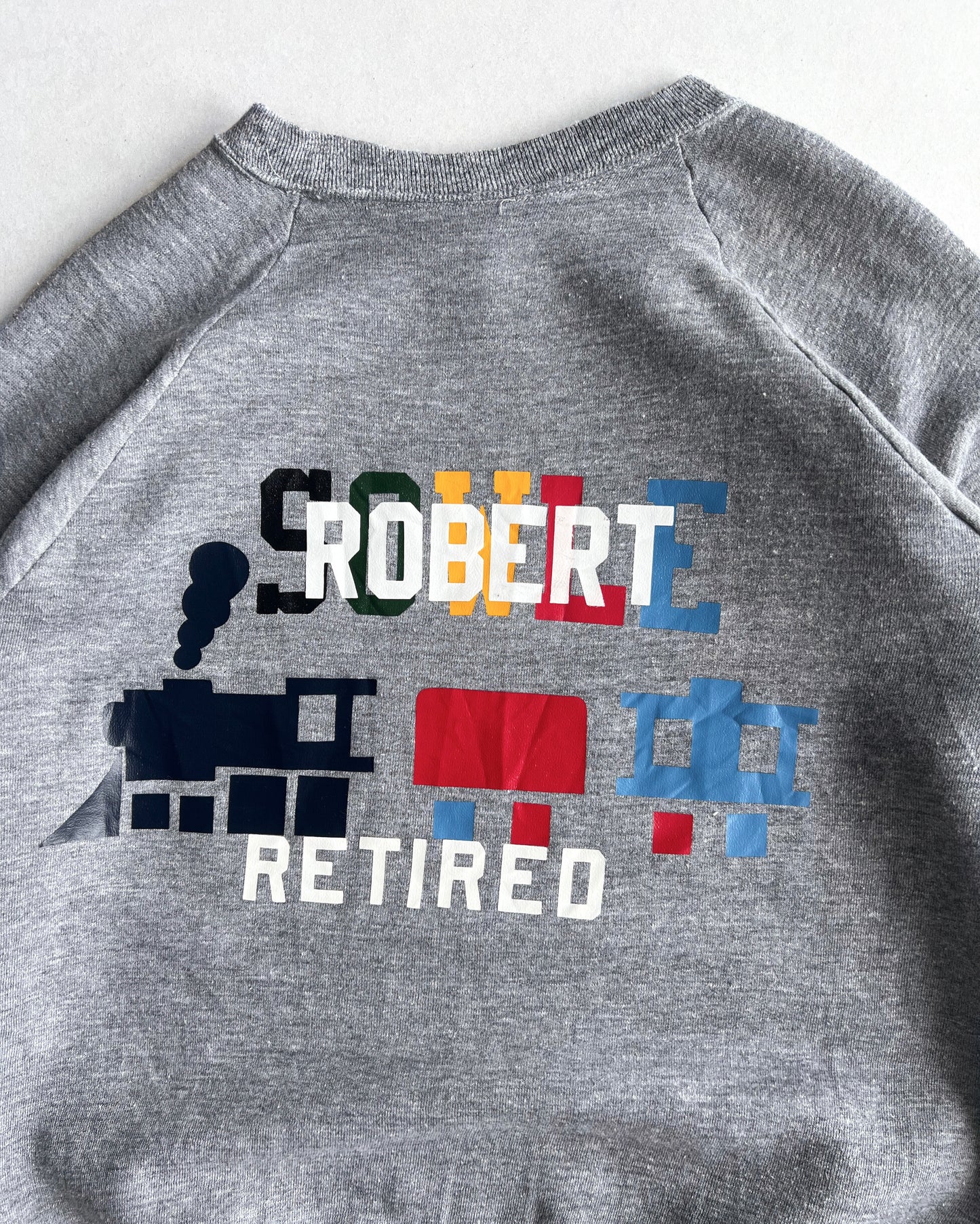 1970S RUSSELL 'ROBERT RETIRED' RAGLAN SWEATSHIRT (XL)