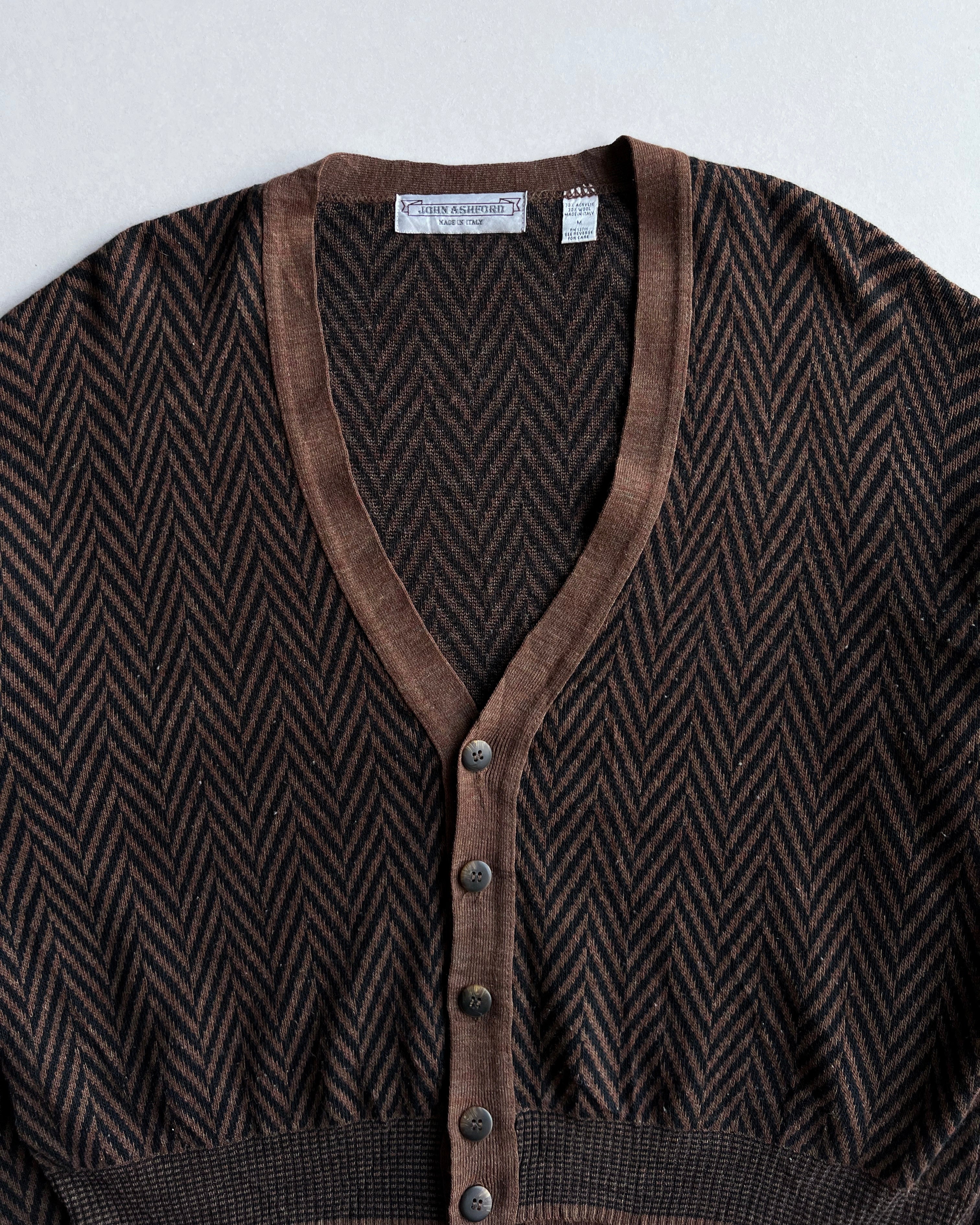 1980S HERRINGBONE ACRYLIC CARDIGAN (M)