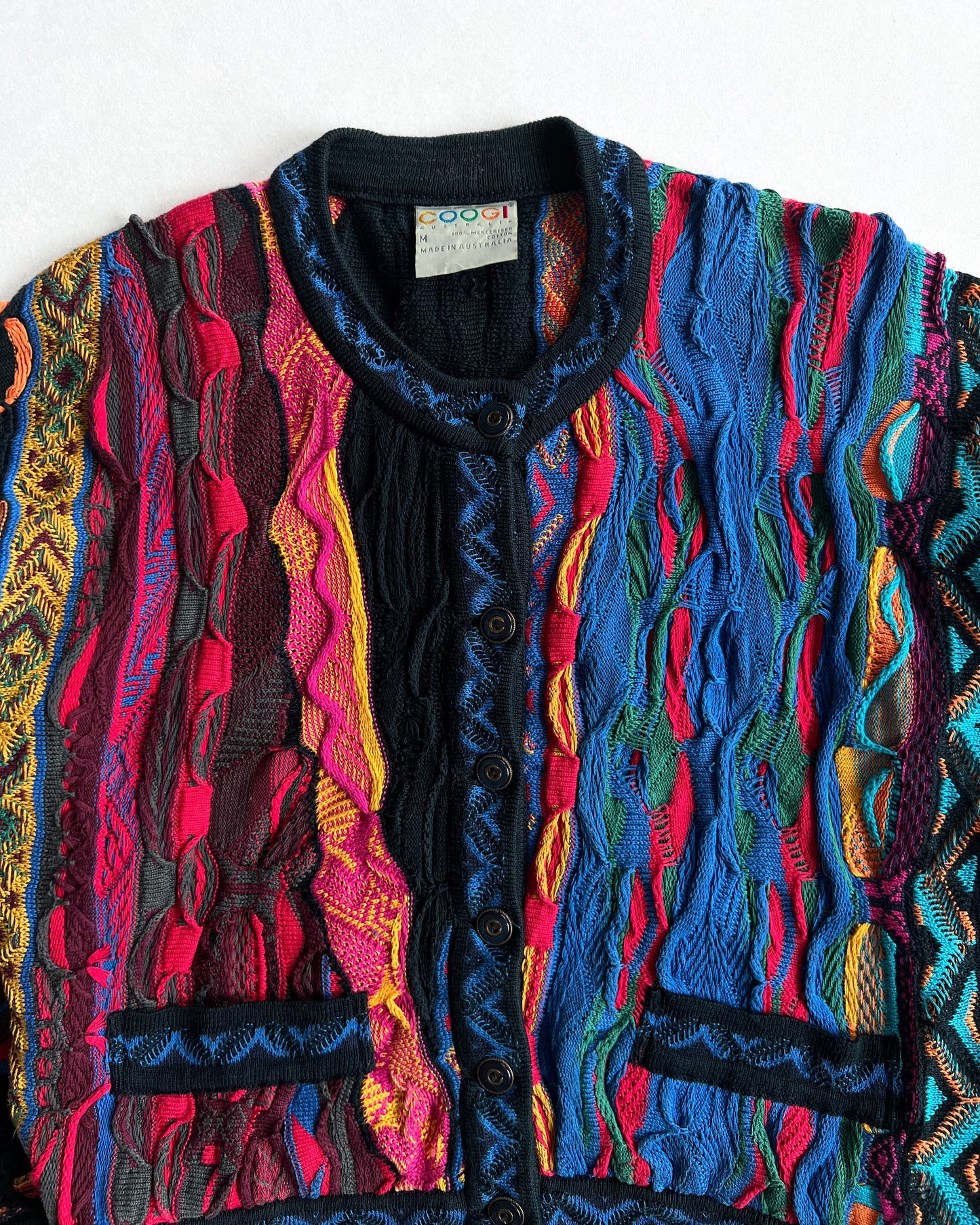 1990S MULTICOLOUR COOGI KNIT CARDIGAN (M)