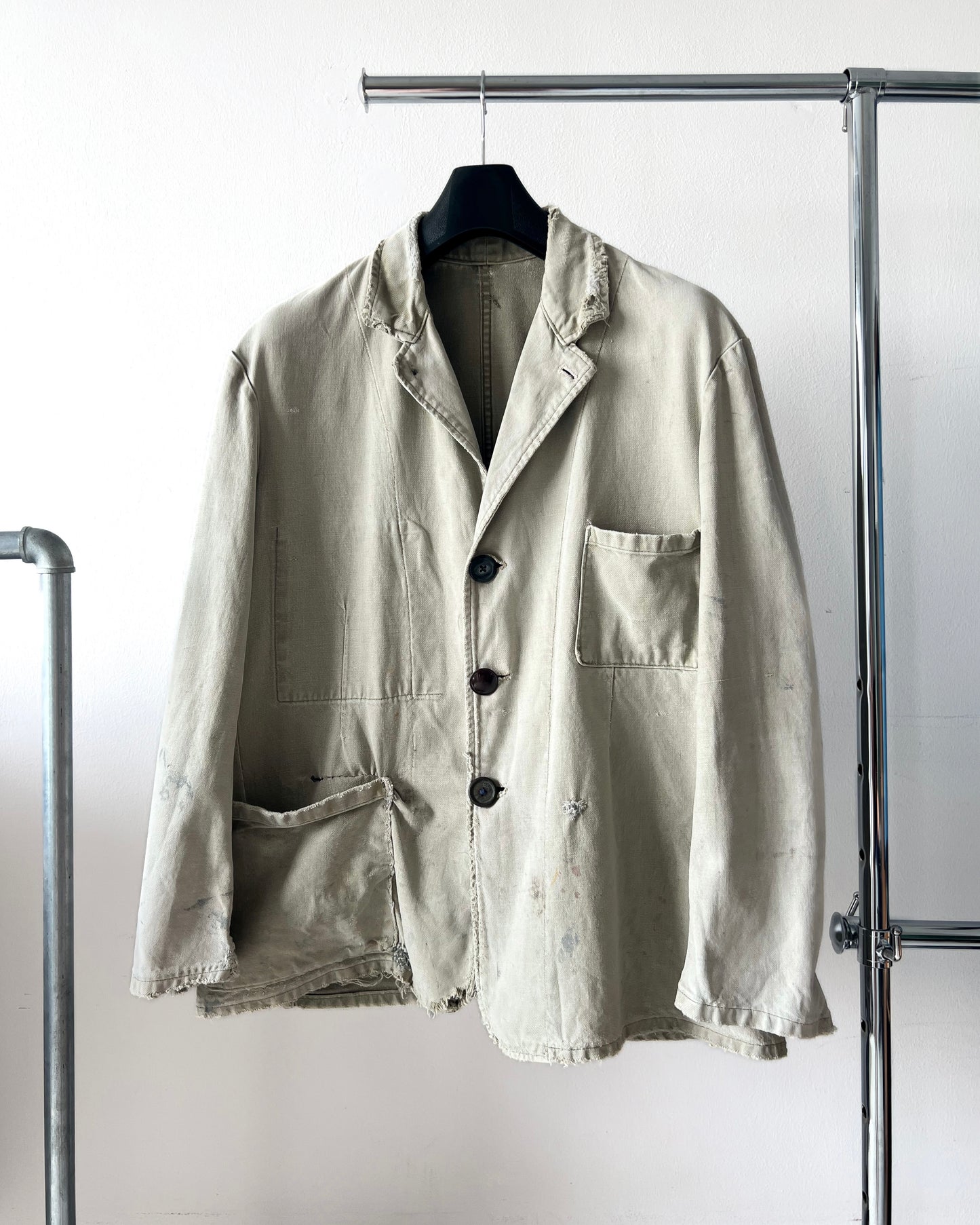 1940S FRENCH WORK CHORE REPAIRED JACKET (L)