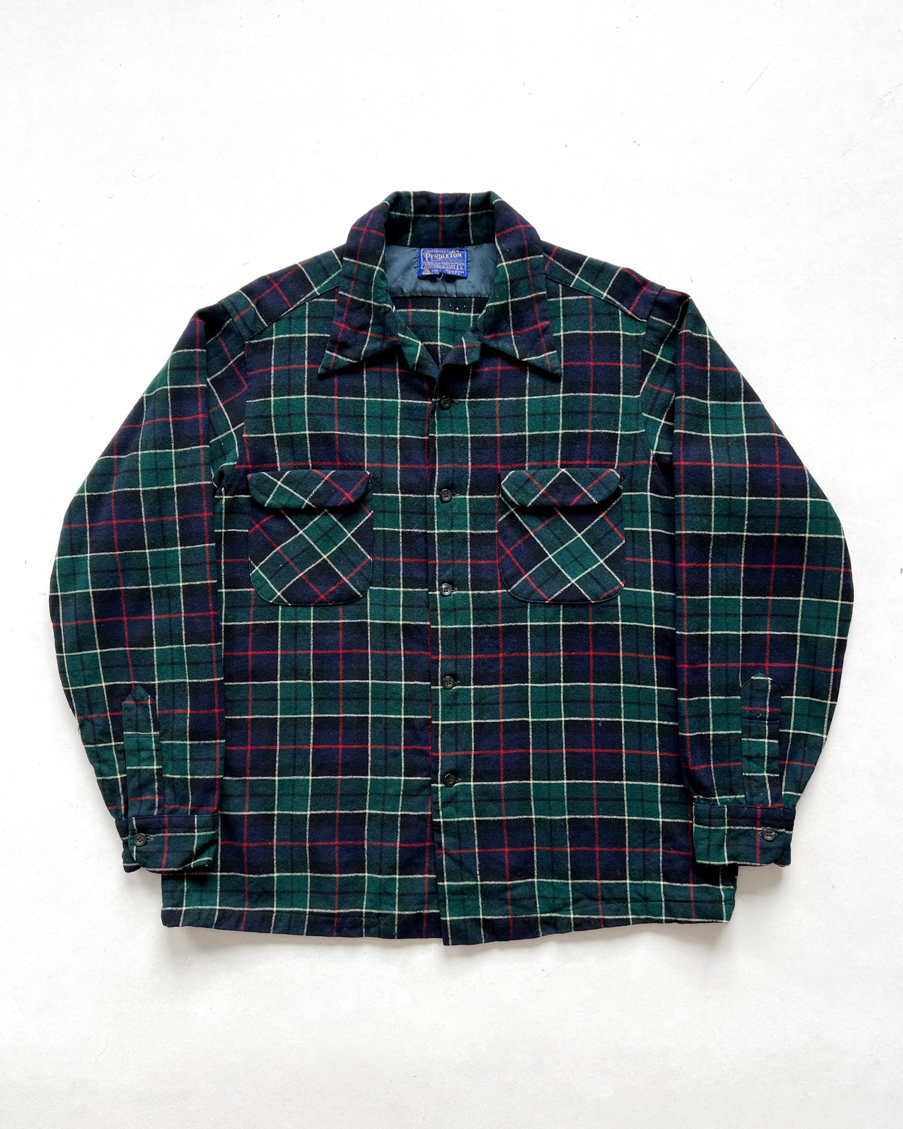 1970S PENDLETON LOOP COLLAR WOOL PLAID SHIRT (L)