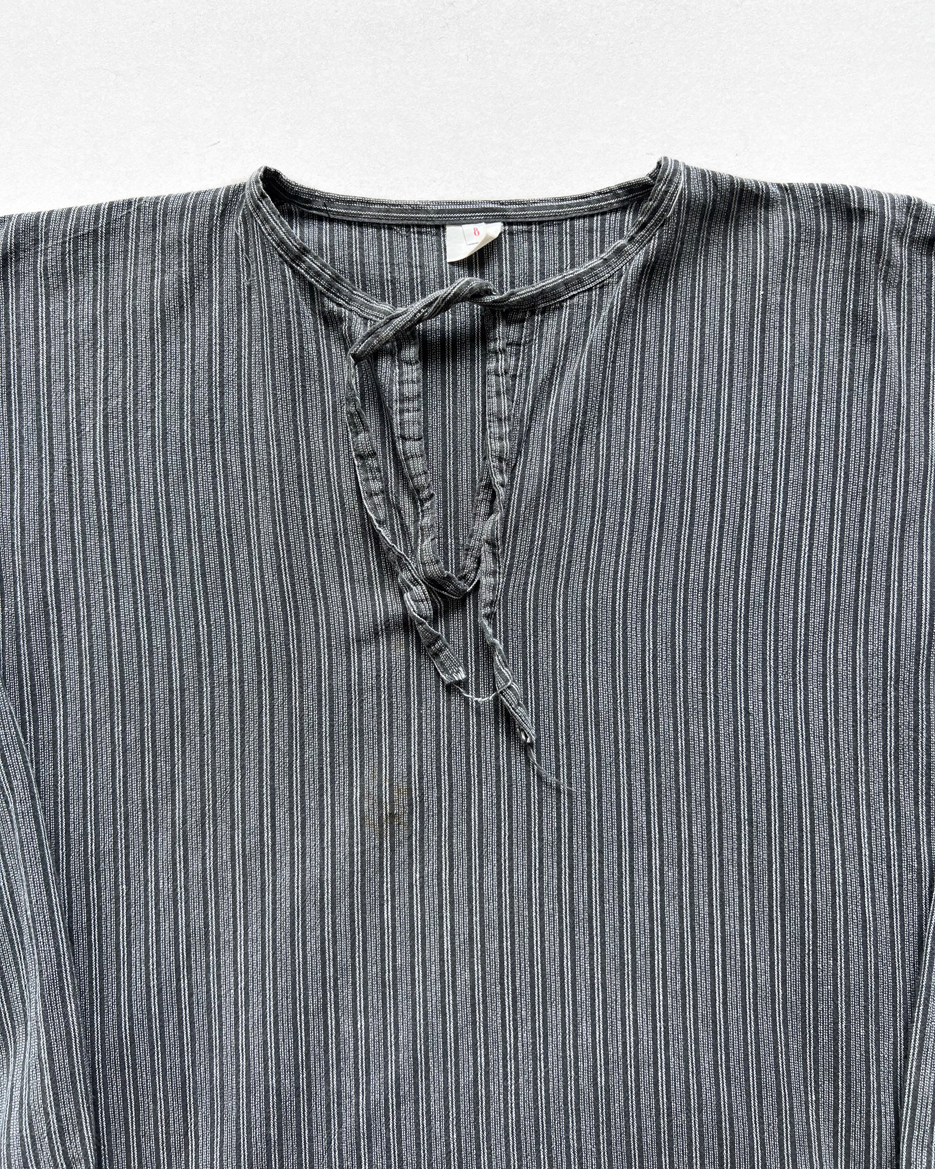 1960S FRENCH SALT & PEPPER STRIPES PULLOVER SHIRT (L)