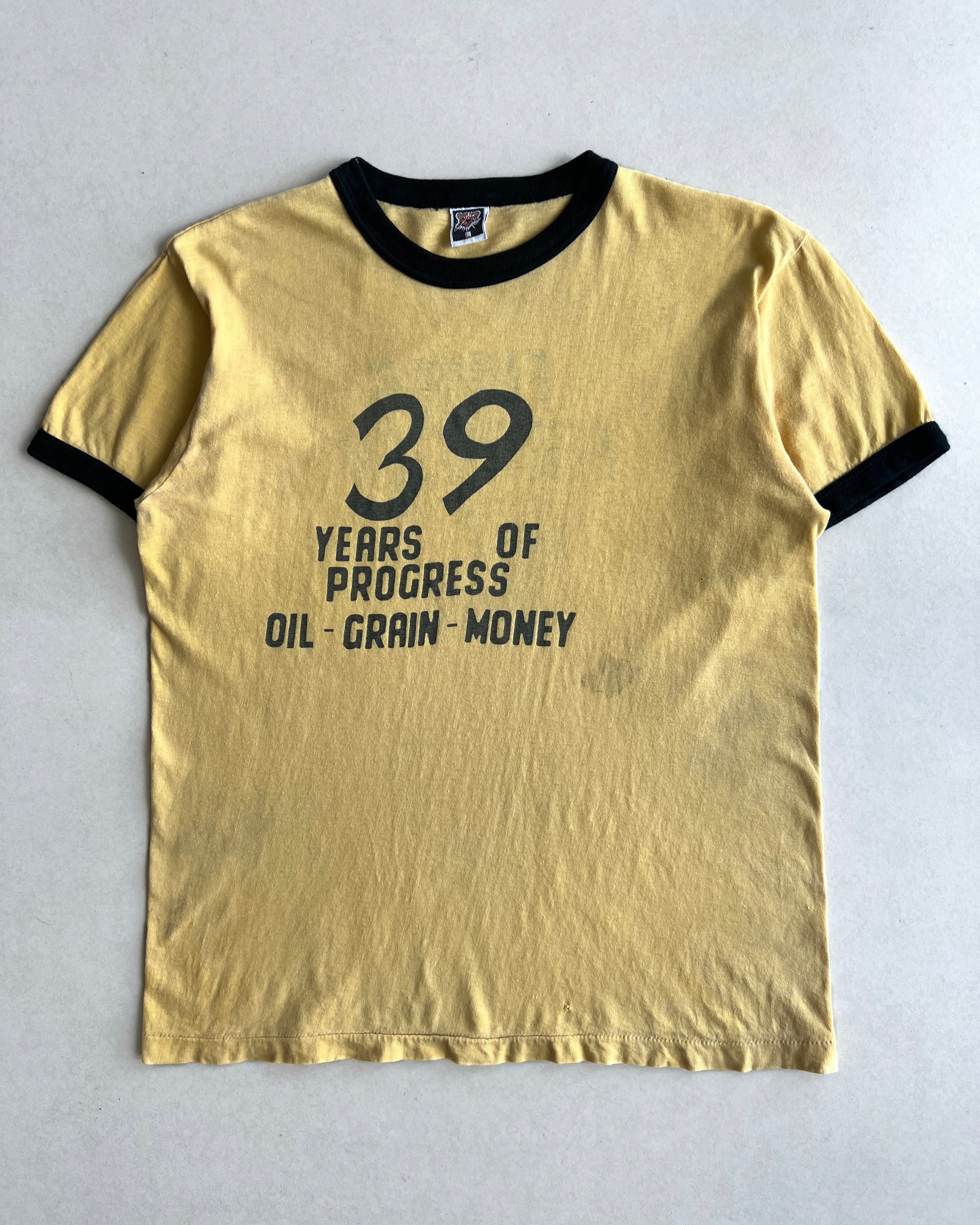 1970S '39 YRS OF PROGRESS TEE' SINGLE STITCH RINGER TEE (L)