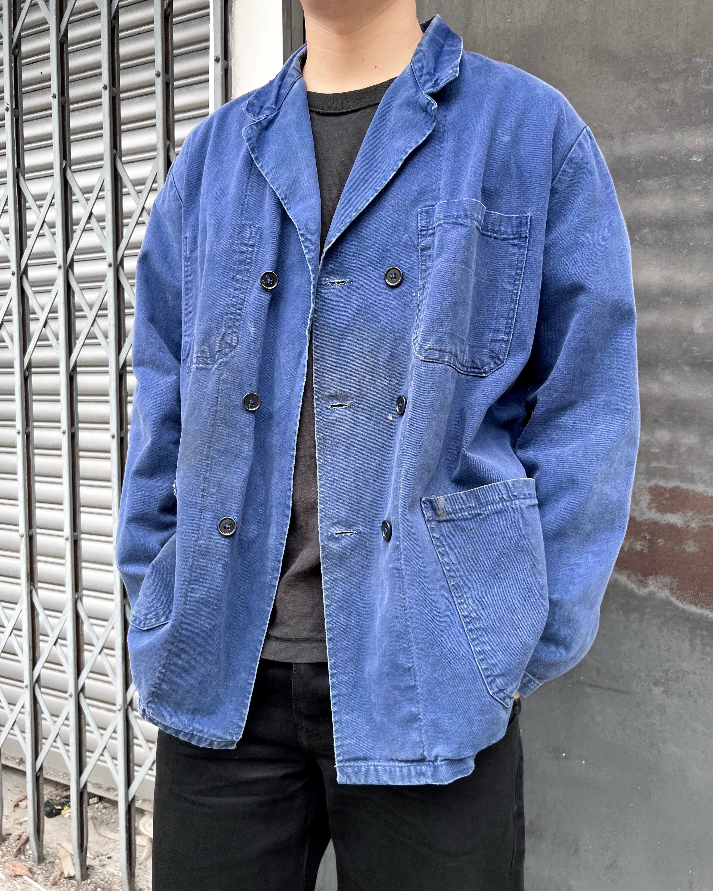 1960S FRENCH INDIGO DOUBLE BREASTED WORK JACKET (L)