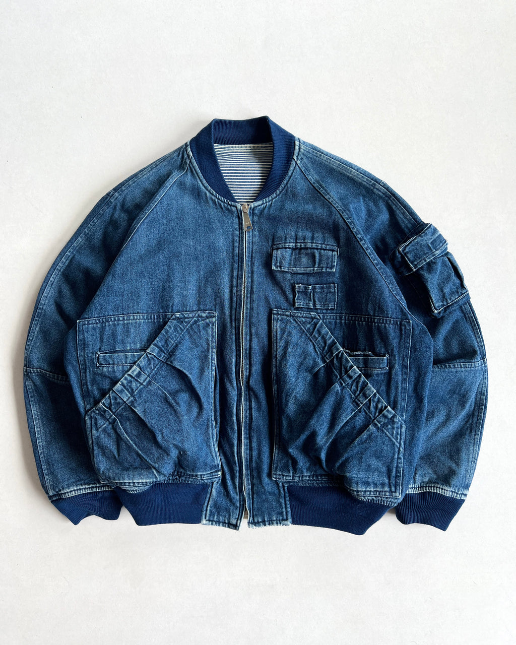 1980S LIPSTAR REVERSIBLE DENIM/HICKORY CARGO JACKET (L)