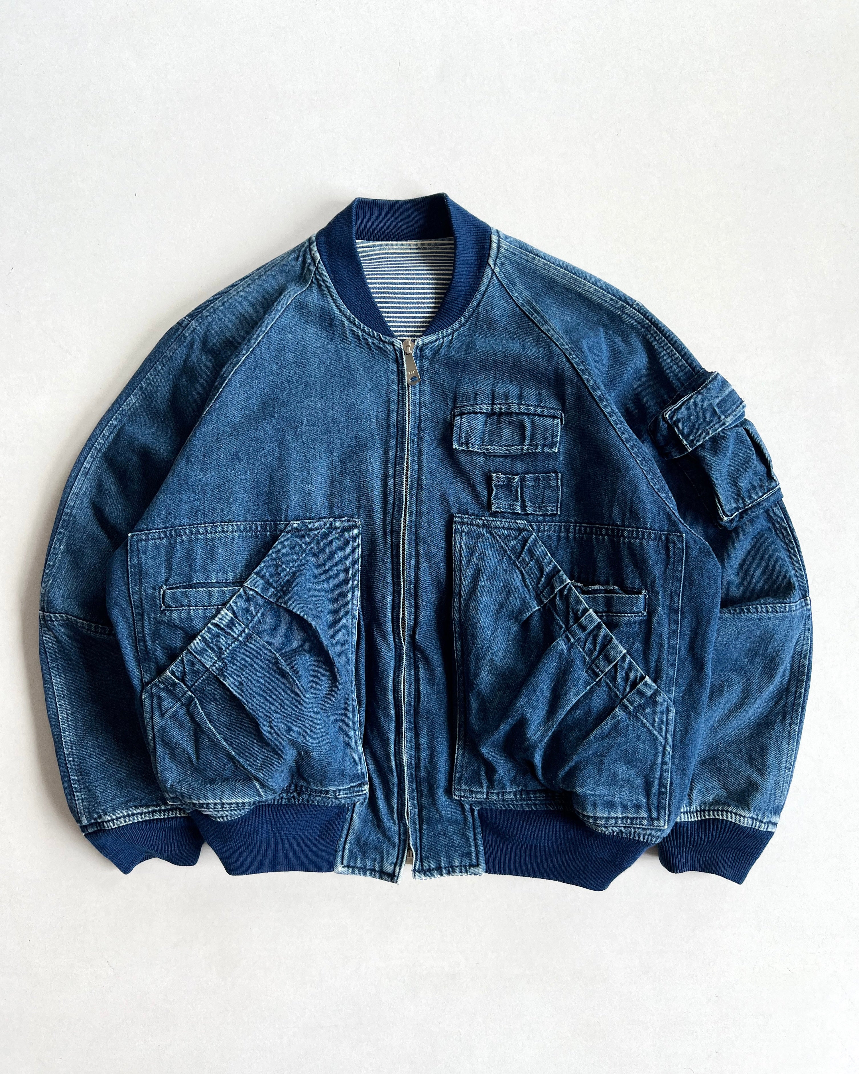 1980S LIPSTAR REVERSIBLE DENIM/HICKORY CARGO JACKET (L)