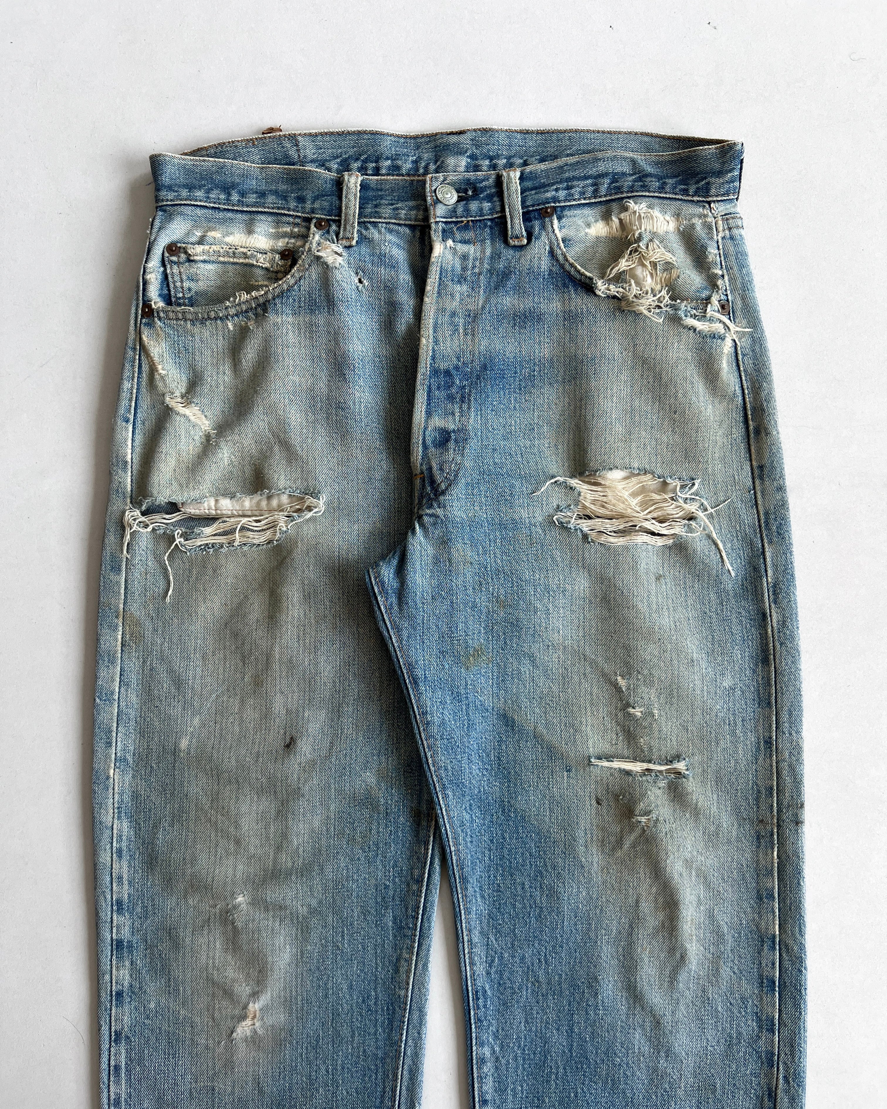 1970S LEVI'S 501 REDLINE SELVEDGE DISTRESSED JEANS (34)