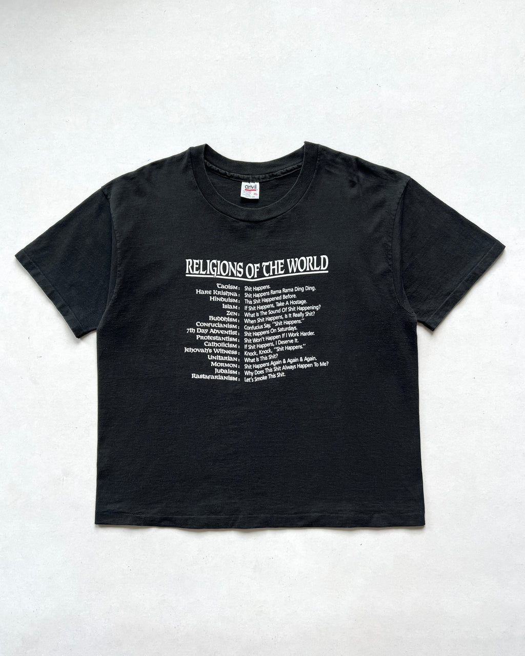 1990S 'RELIGION OF THE WORLD' SINGLE STITCH TEE (XL)