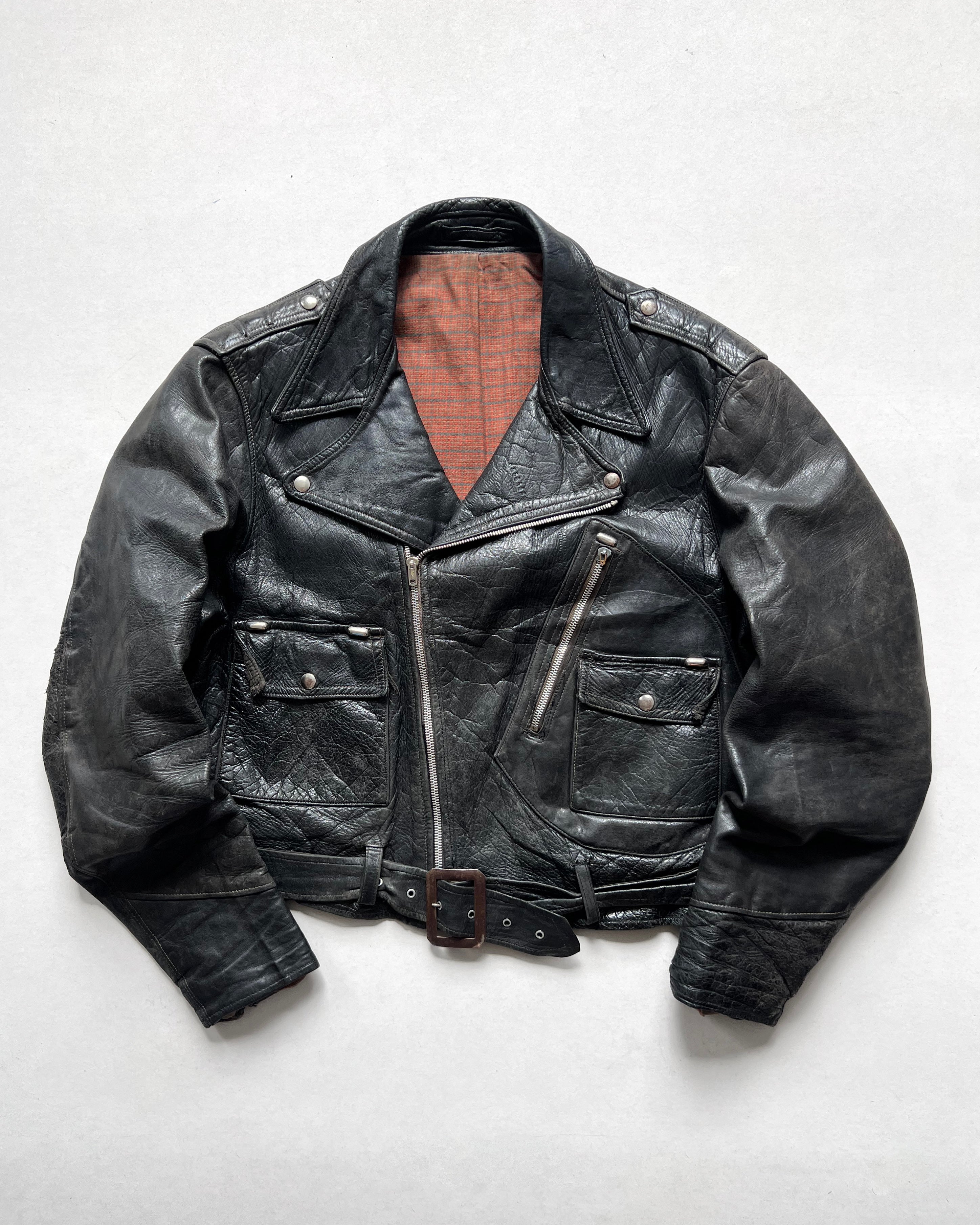 1950S 'D' POCKET MOTORCYCLE LEATEHR JACKET (L)