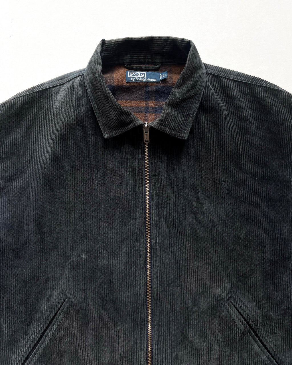 1990S BLACK RALPH LAUREN CORDUROY HARRINGTON JACKET (L)