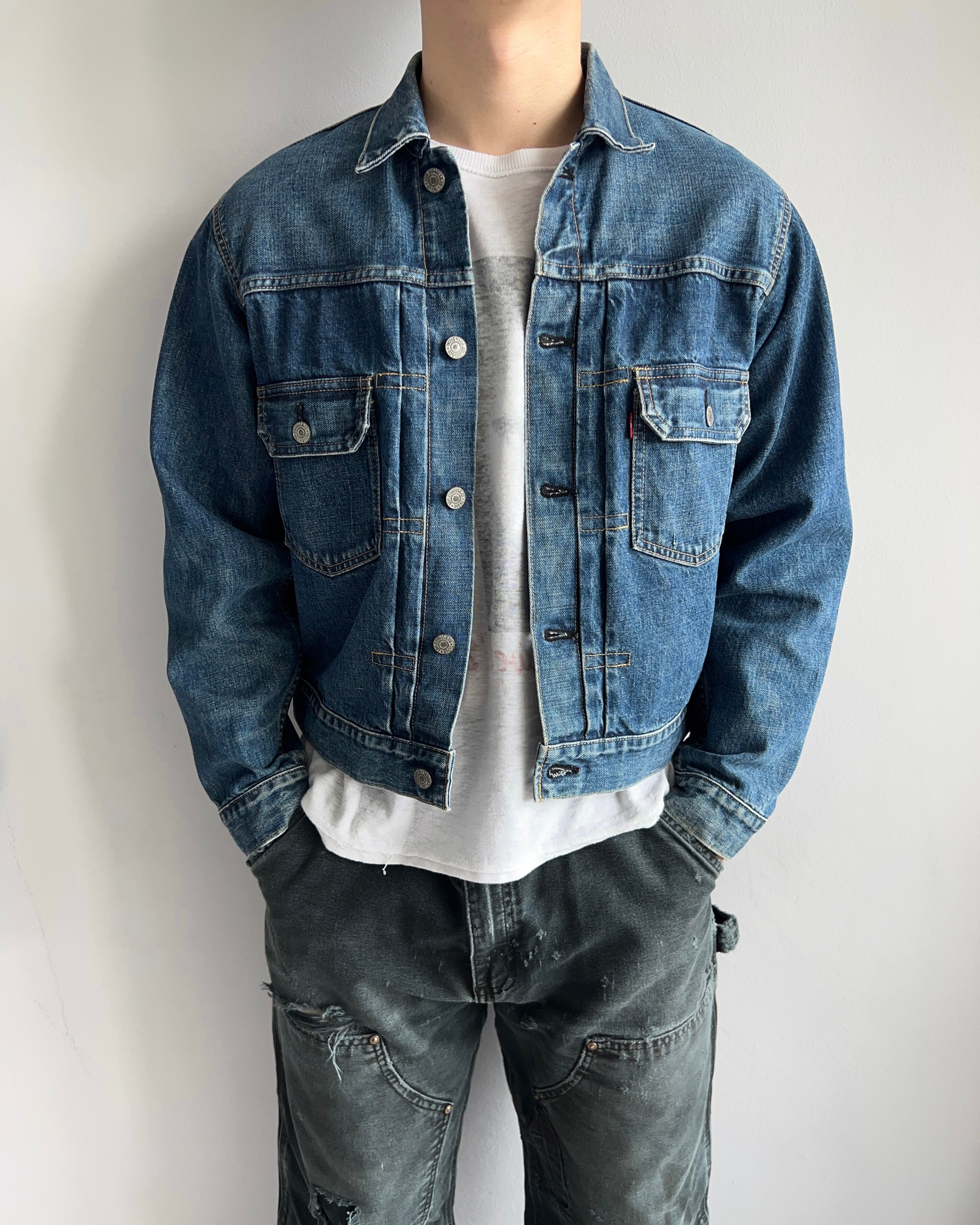 1990S FADED WASHED BIG E LEVI'S TYPE II SELVEDGE DENIM JACKET (S-L)
