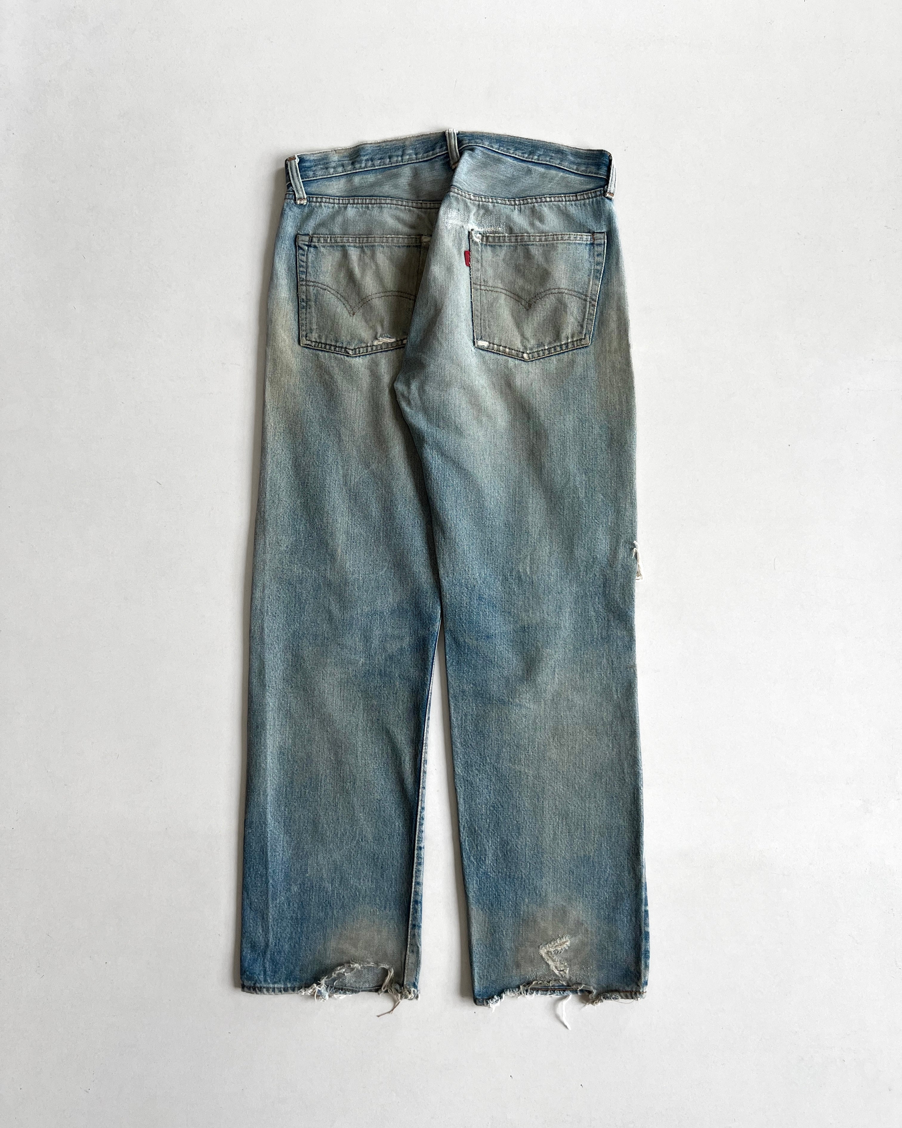 1970S FADED LEVI'S 501 REDLINE SELVEDGE DISTRESSED JEANS (34)