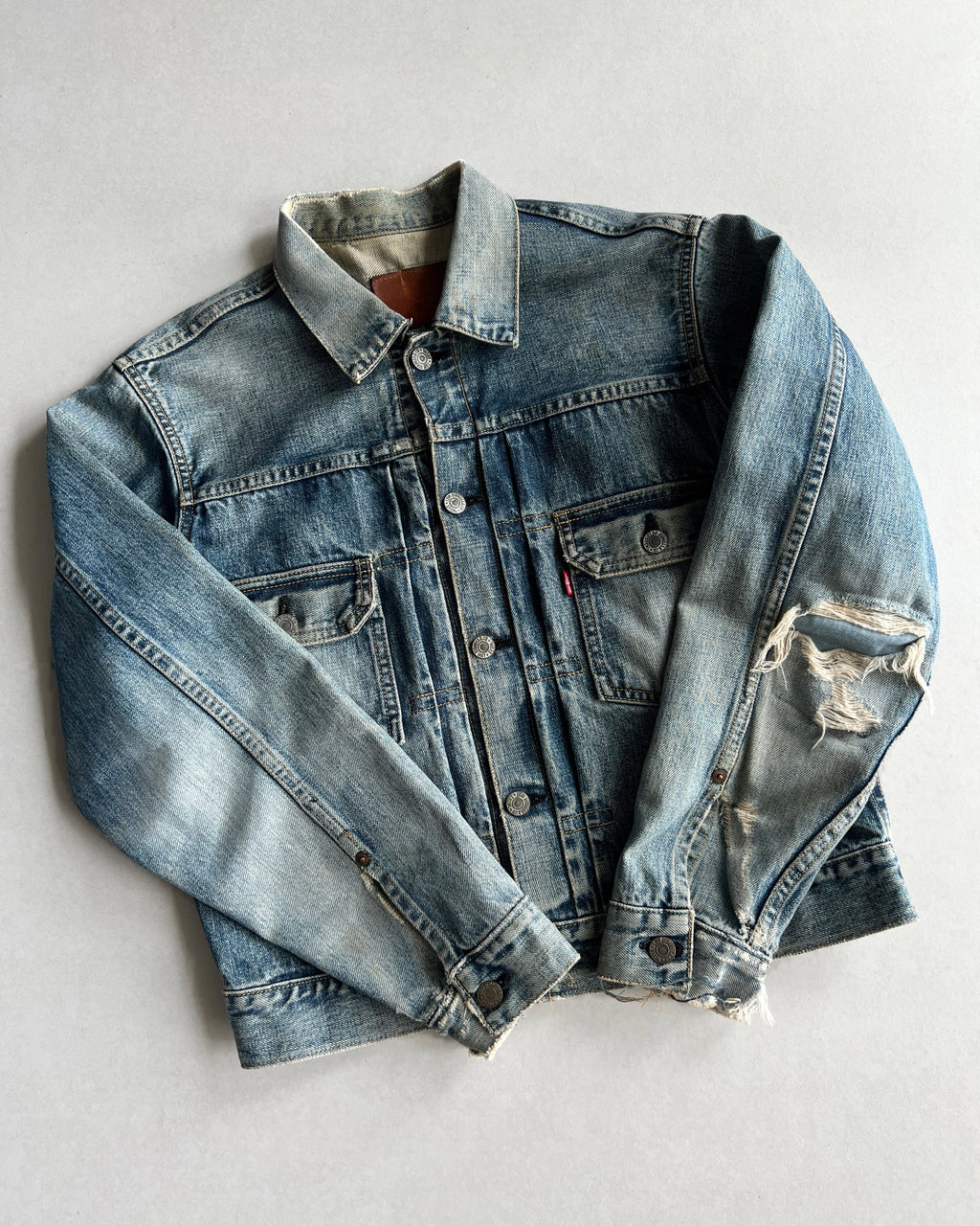 1990S FADED WASHED BIG E LEVI'S TYPE II SELVEDGE DENIM JACKET (S-L)