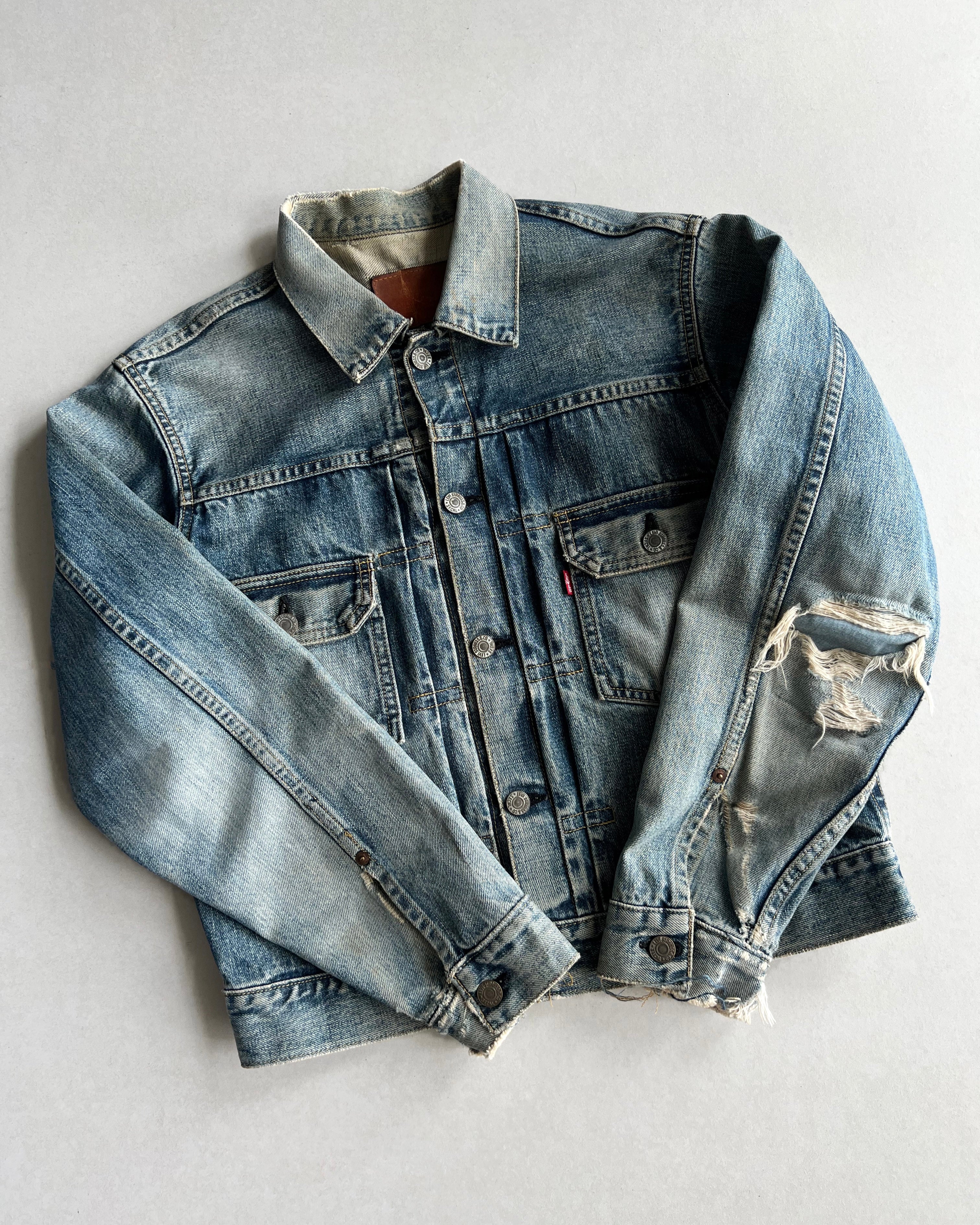 1990S FADED WASHED BIG E LEVI'S TYPE II SELVEDGE DENIM JACKET (S-L)