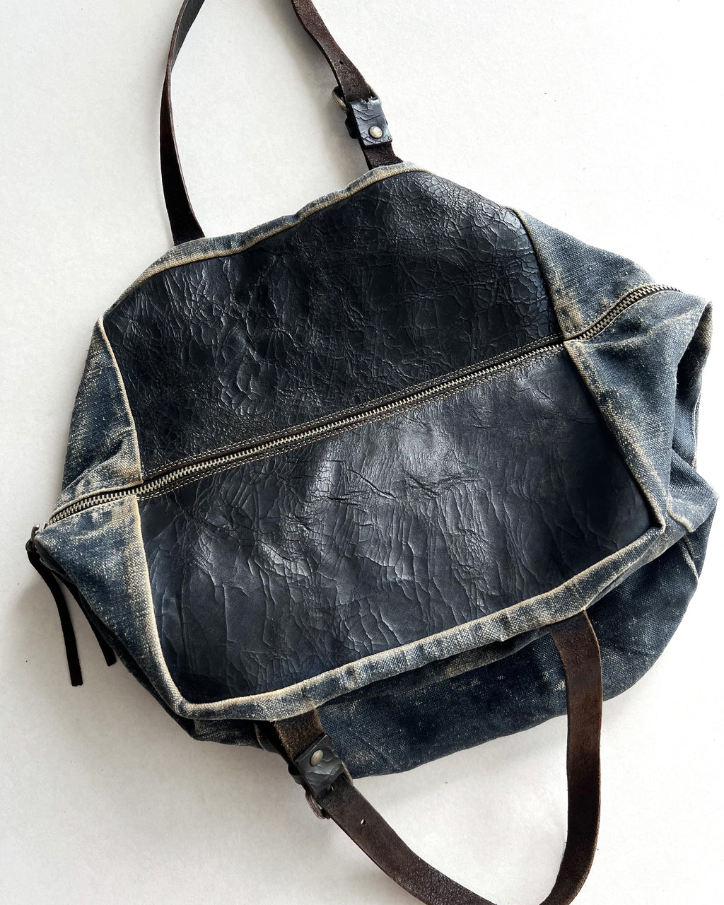 SAISEI VINTAGE REMAKE LEATHER/LINEN BAG (OS)