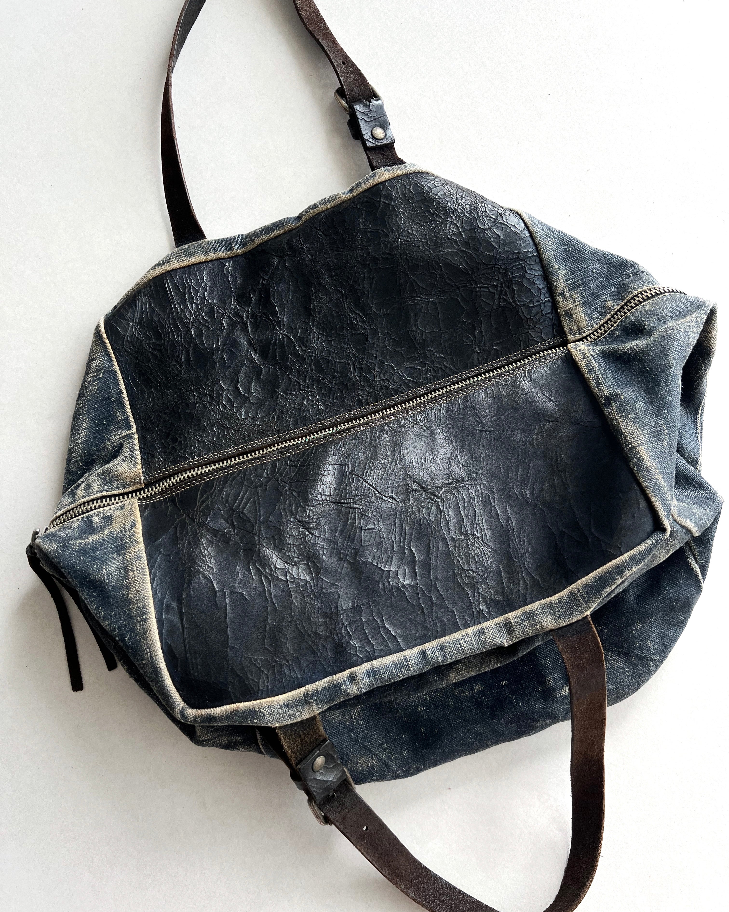 SAISEI VINTAGE REMAKE LEATHER/LINEN BAG (OS)