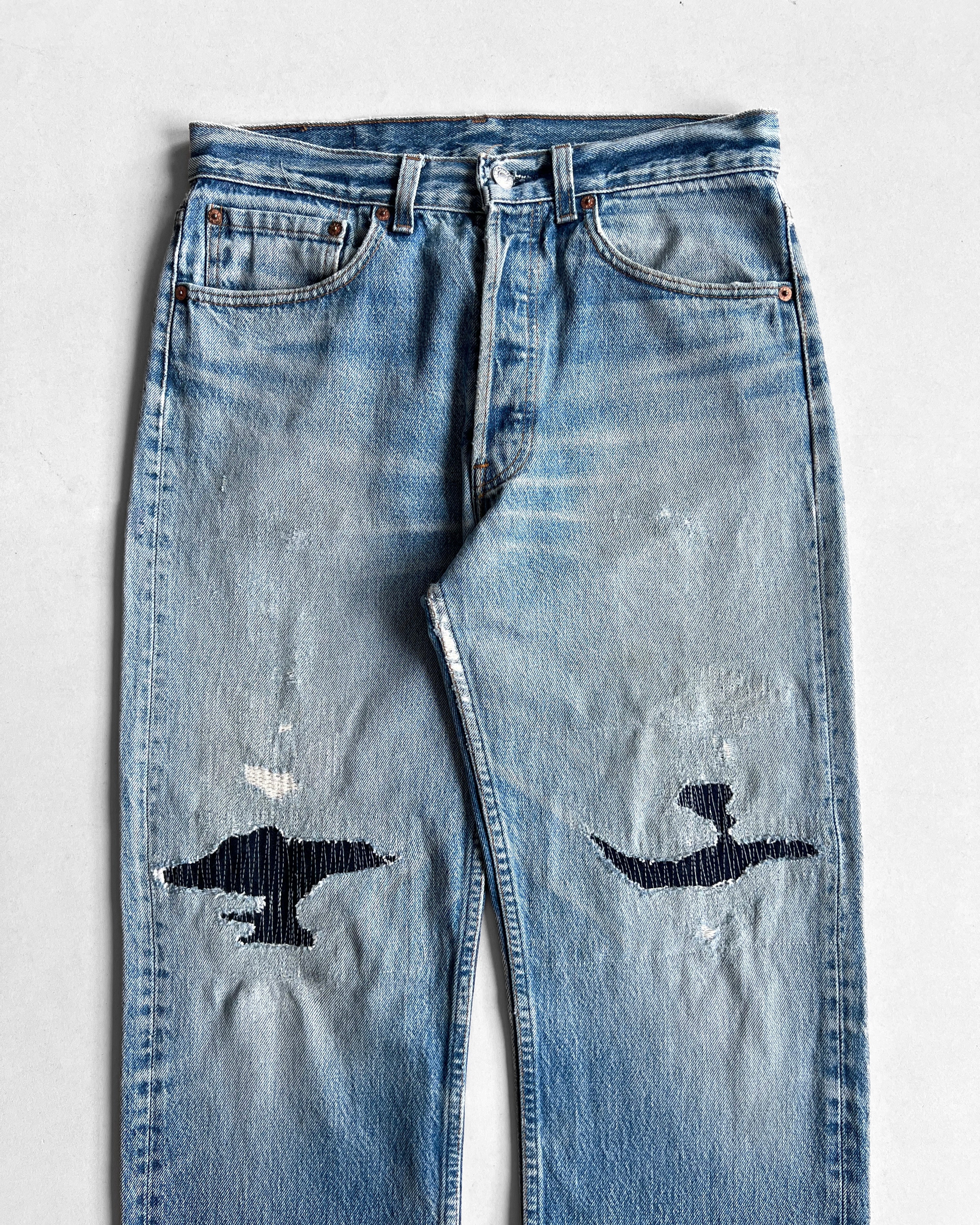1980S FADED WASHED LEVI'S 501 REPAIRED JEANS (31)