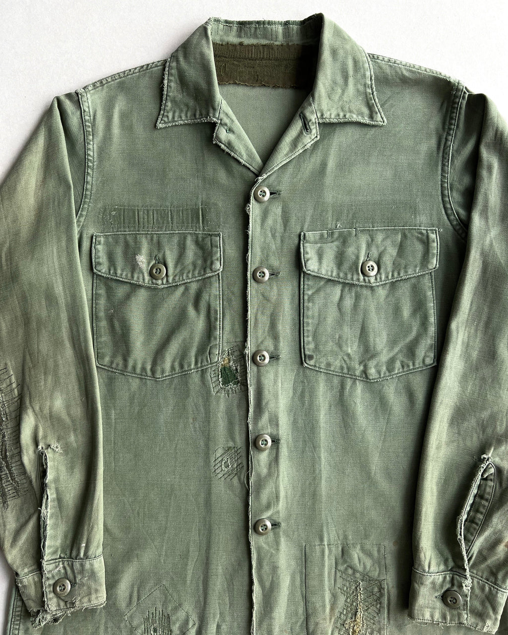 1960S US ARMY OG-107 3RD PATTERN REPAIRED SHIRT (L)