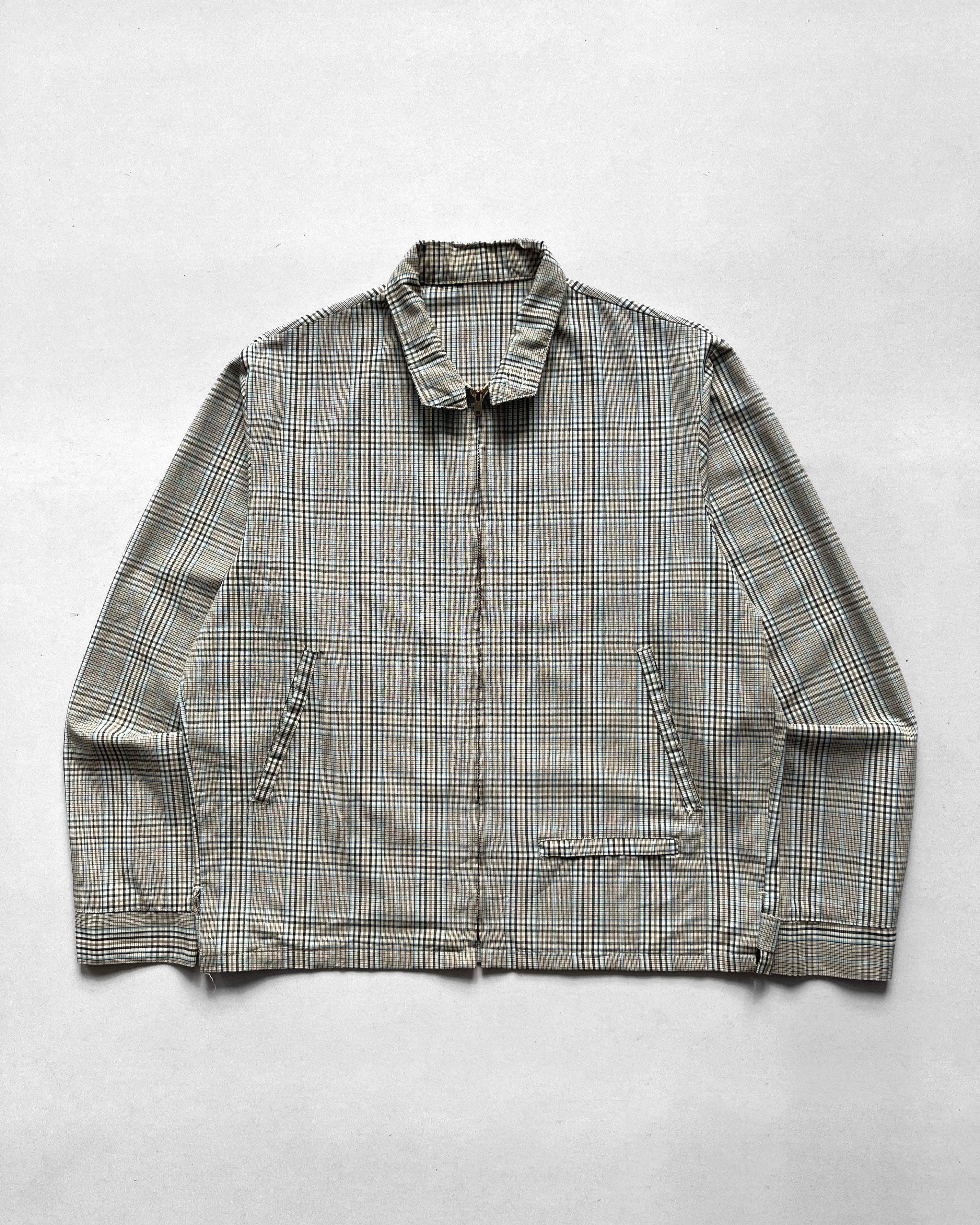 1960S KORATRON CHECKERED HARRINGTON JACKET (L)