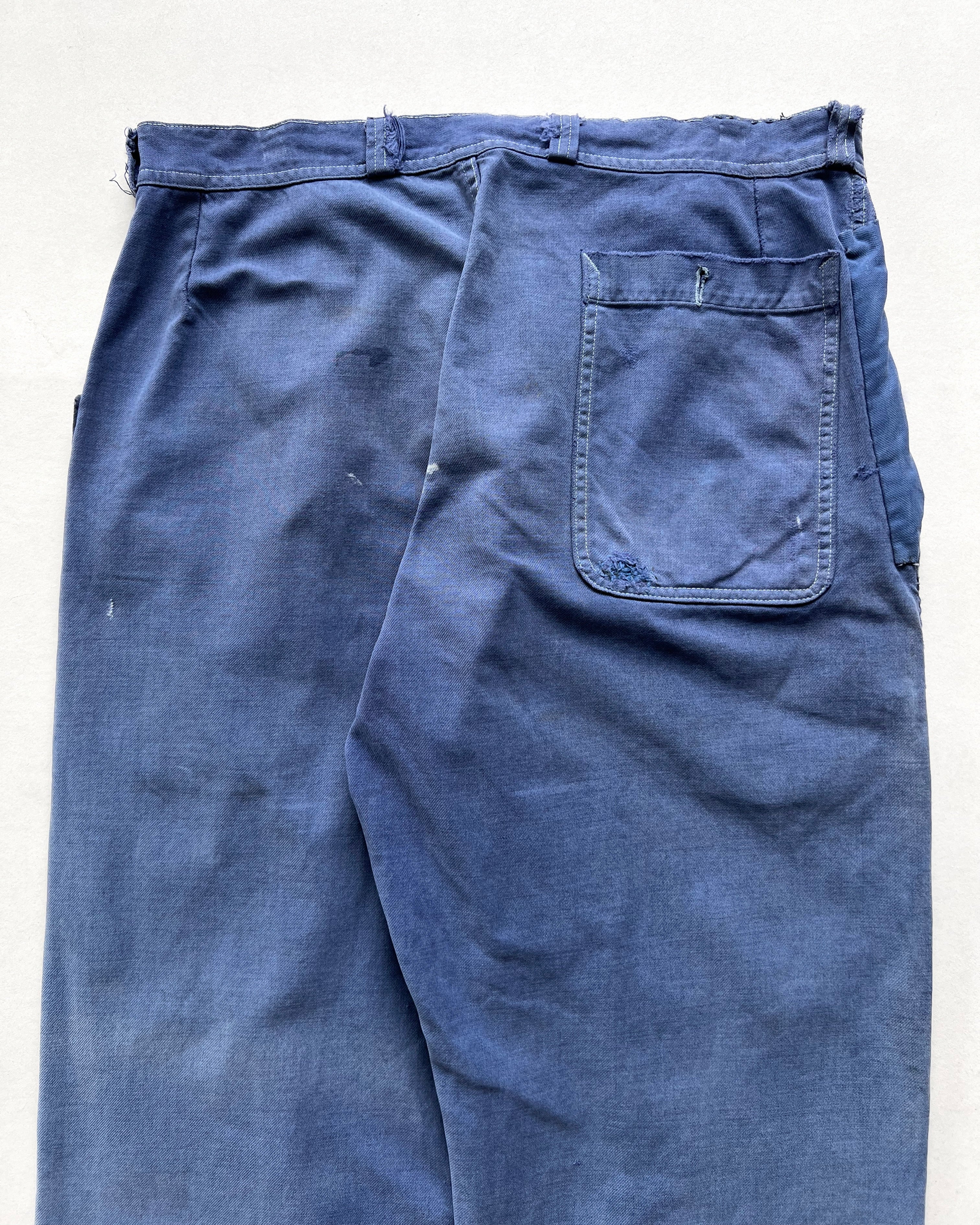 1950S FADED INDIGO FRENCH REPAIRED WORK PANTS (34)