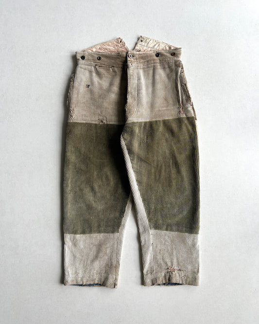1930S FRENCH CORDUROY REPAIRED WORK TROUSERS (32-34)