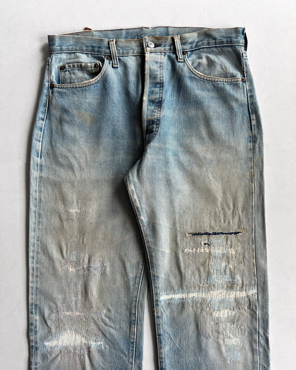 1970S FADED LEVI'S 501 REDLINE SELVEDGE REPAIRED JEANS (34)