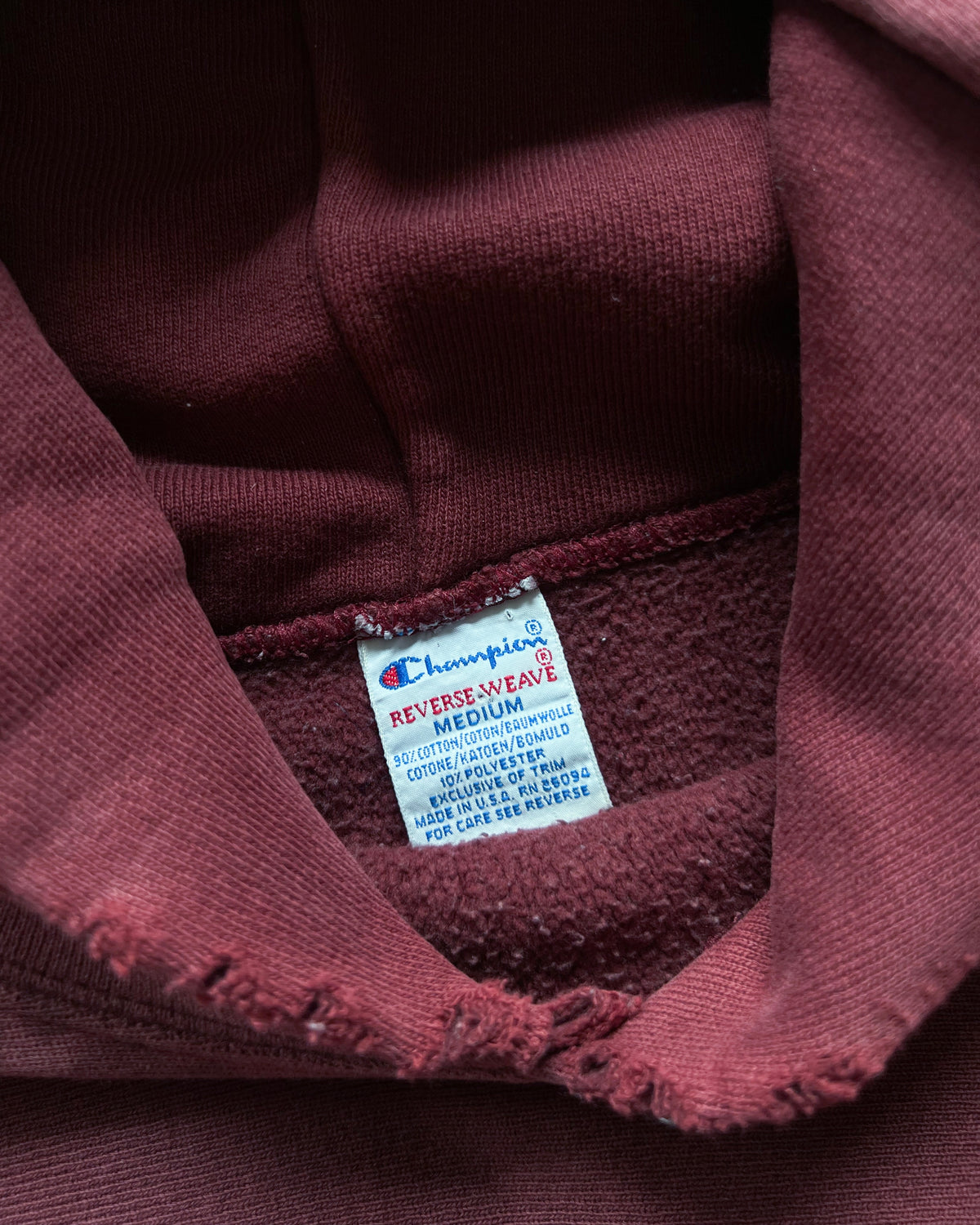 1990S MAROON CHAMPION LOGO REVERSE WEAVE HOODIE (M)