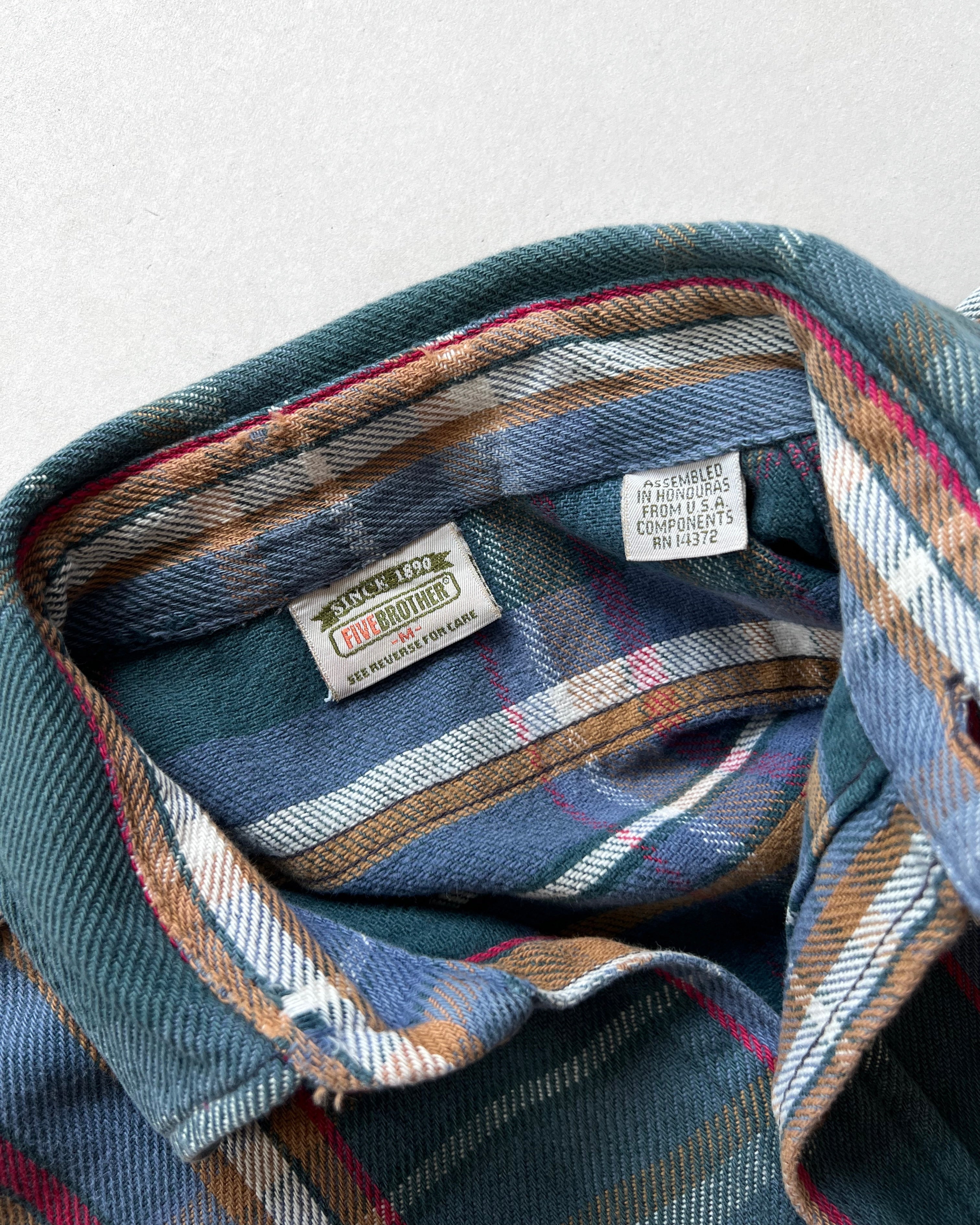 1990S FIVE BROTHER PLAID FLANNEL SHIRT (M)
