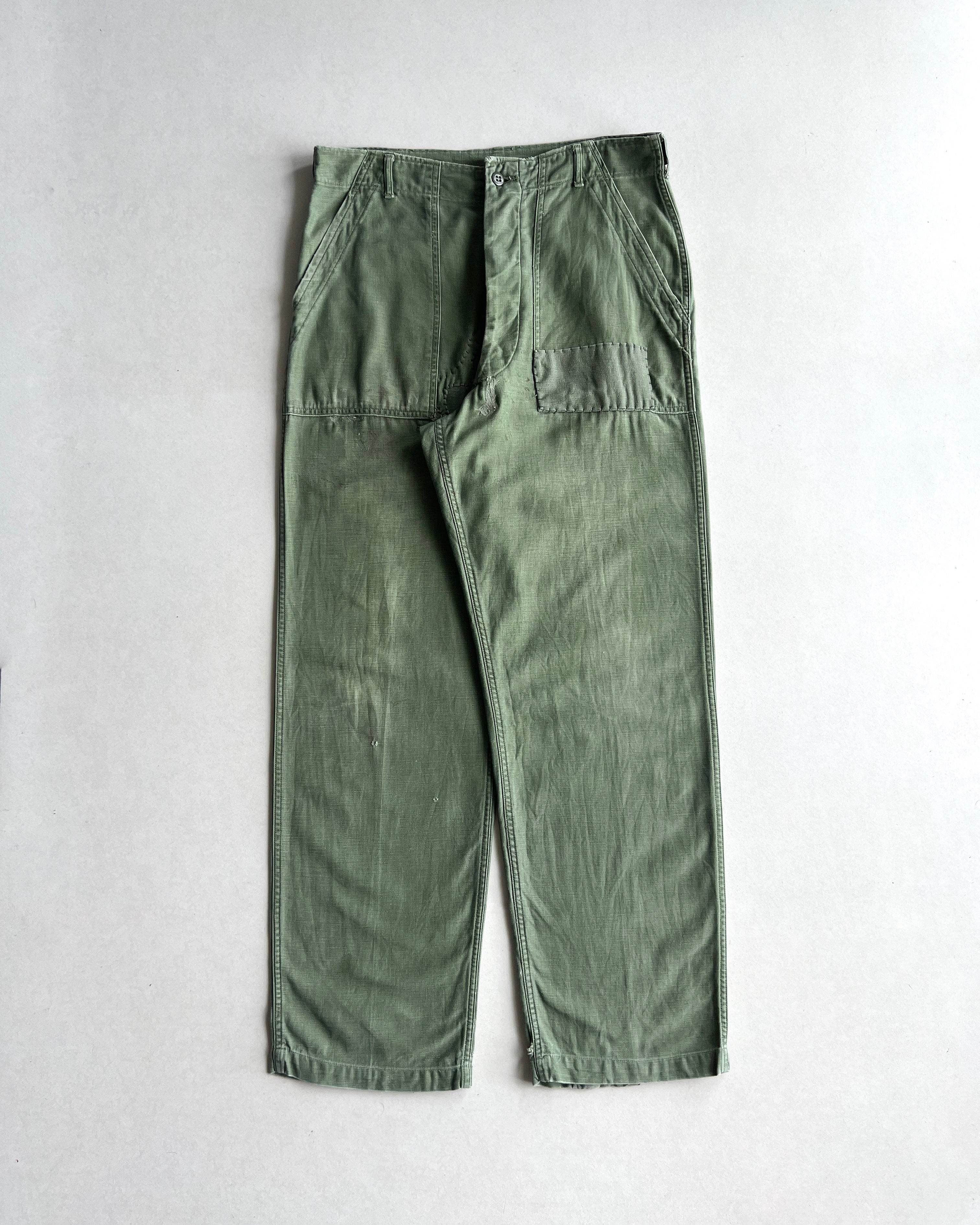 1960S US ARMY OG-107 SATEEN REAPAIRED TROUSERS (34X33)