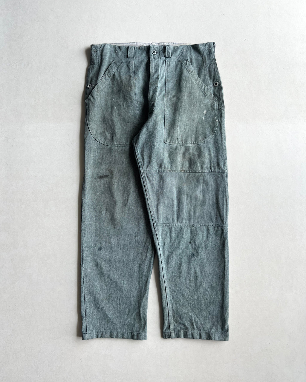 1960S SALT AND PEPPER SINGLE KNEE FRENCH BAKER PANTS (36X31)