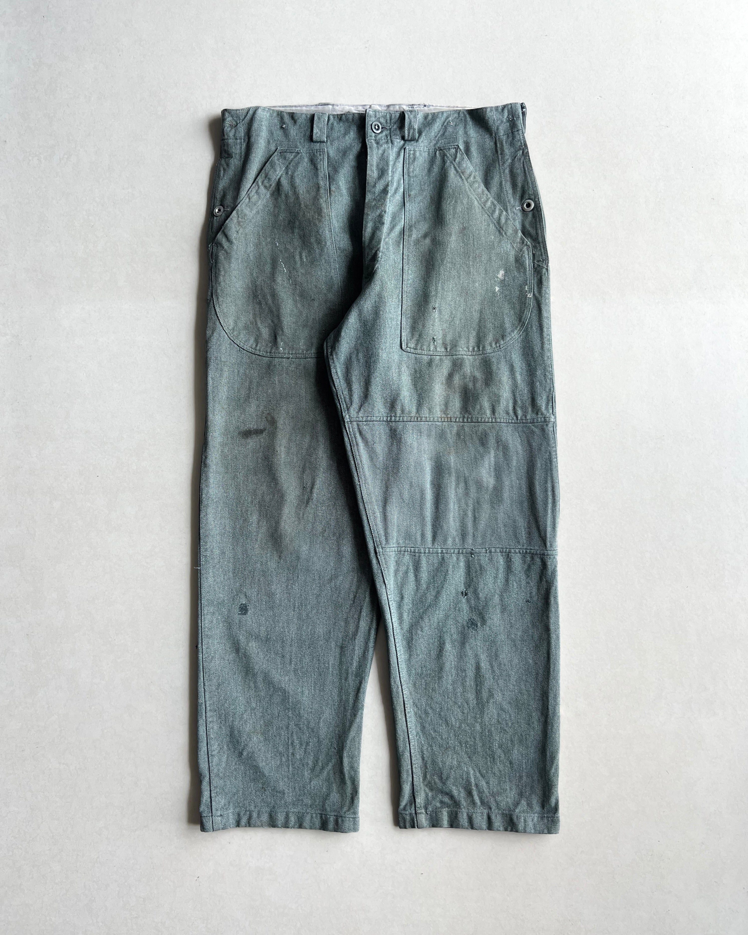 1960S SALT AND PEPPER SINGLE KNEE FRENCH BAKER PANTS (36X31)
