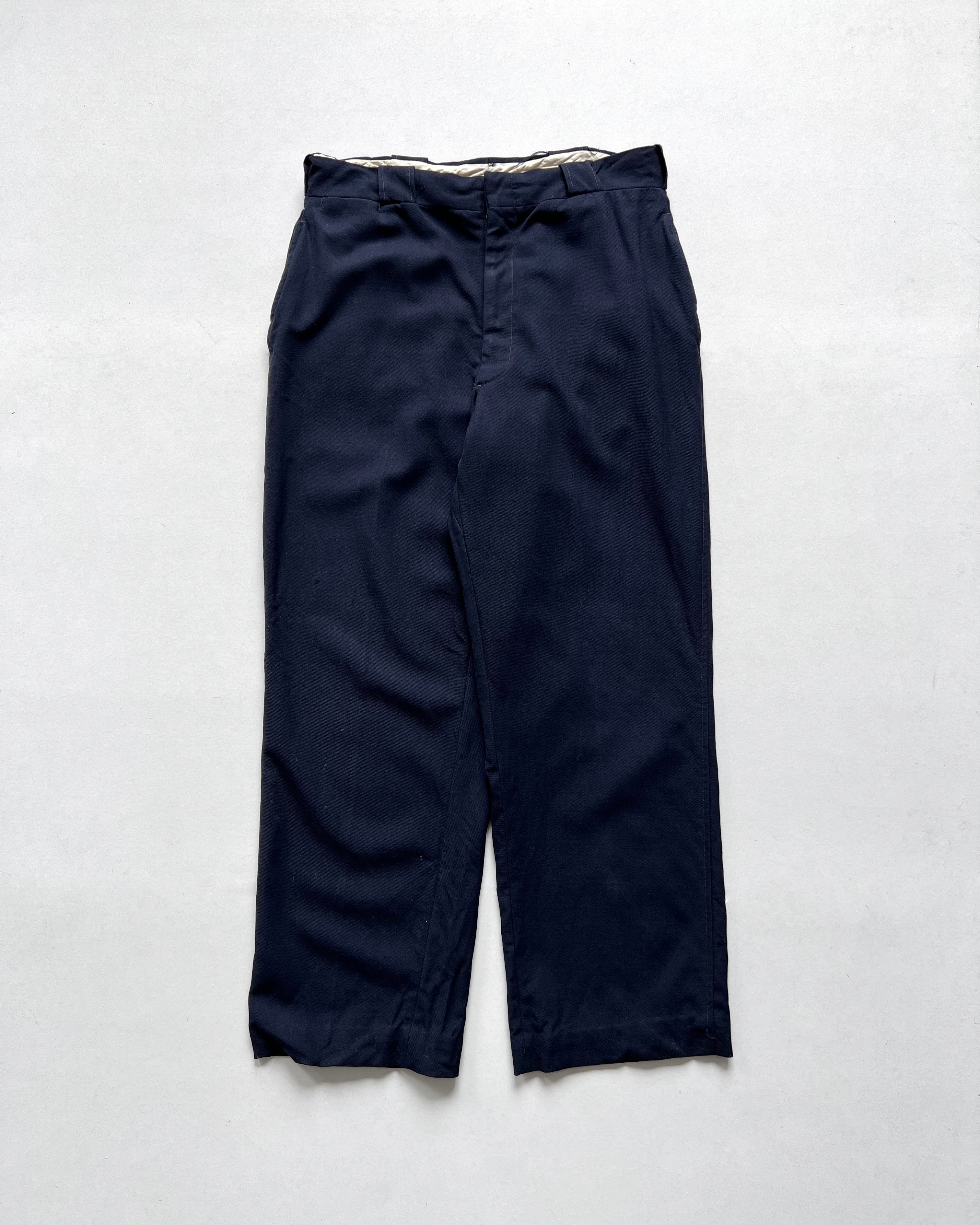 1970S DARK NAVY GABARDINE GENTLEMAN TROUSERS (32)