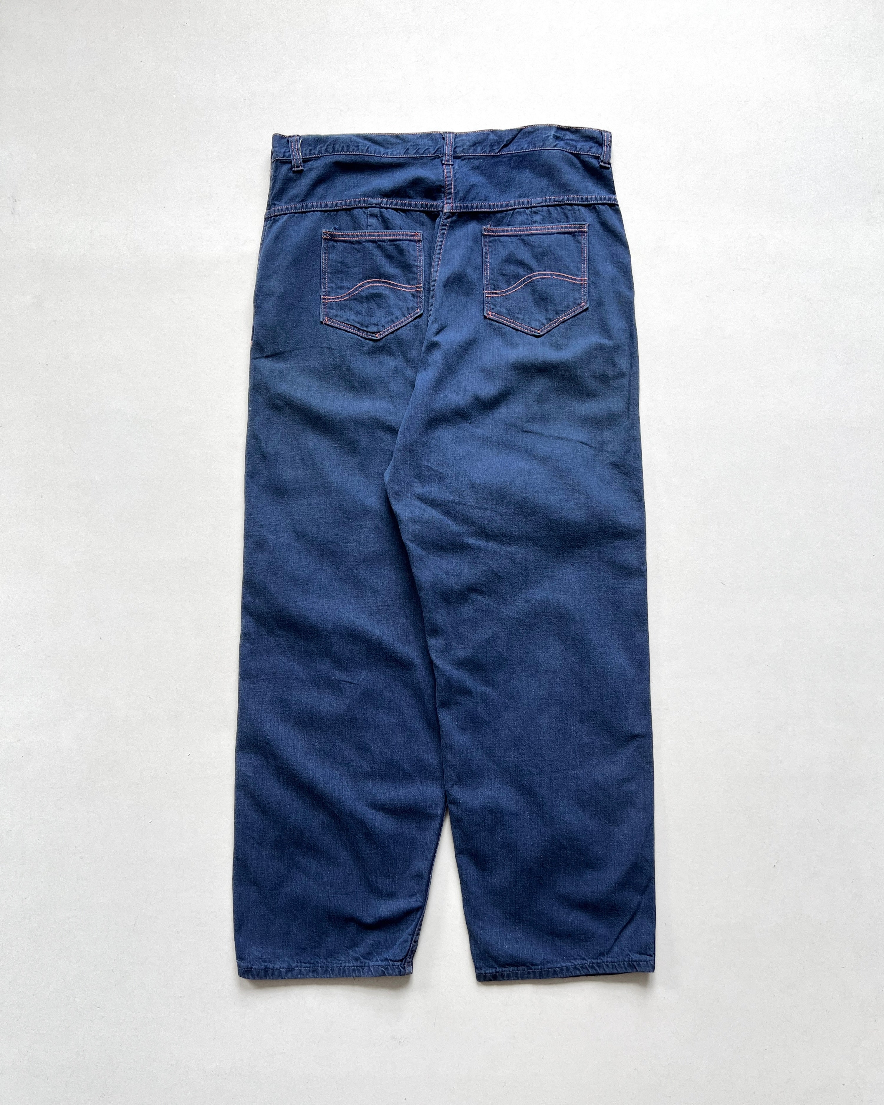 1940S MONTGOMERY WARD SIDE ZIP DENIM WORK TROUSERS (34)