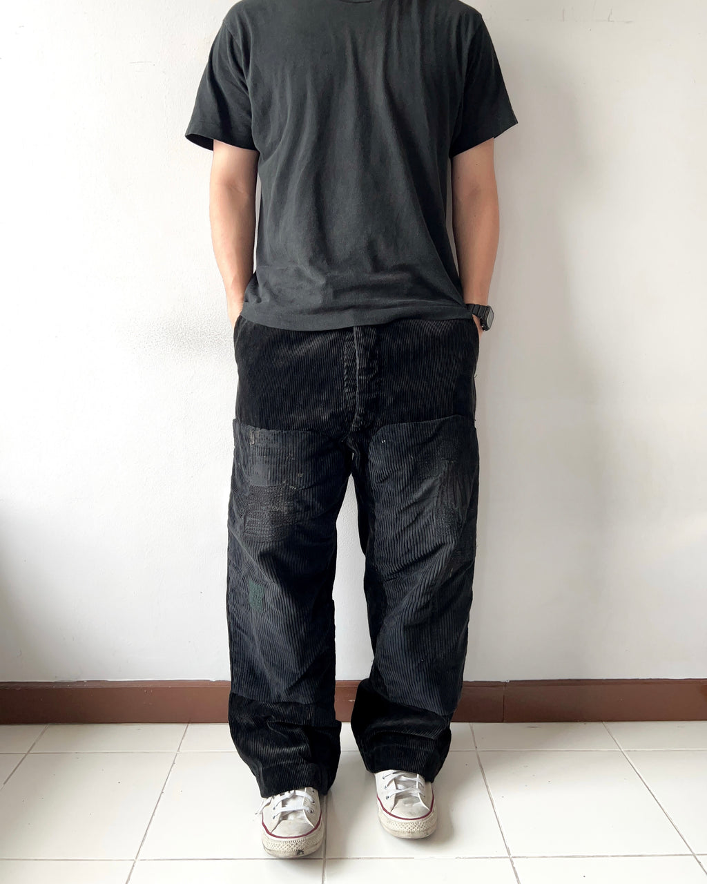 1960S FRENCH LE LABOUREUR CORDUROY DOUBLE KNEE WORK PANTS (35)
