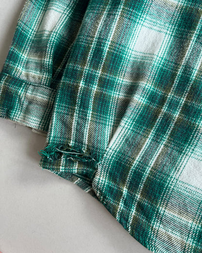 1980S FIVE BROTHERS GREEN PLAID FLANNEL (L)