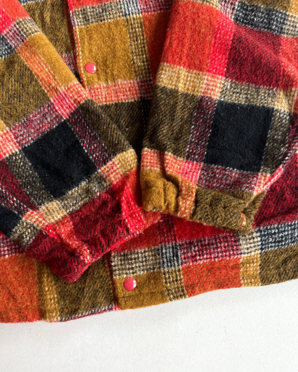 1980S EMPIRE WOOL PLAID BUTTON-UP FLANNEL JACKET (L)