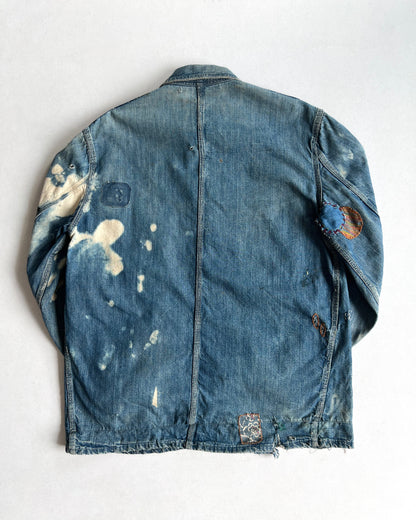 1940S FADED POWERHOUSE WORKER DENIM CHORE JACKET (L)