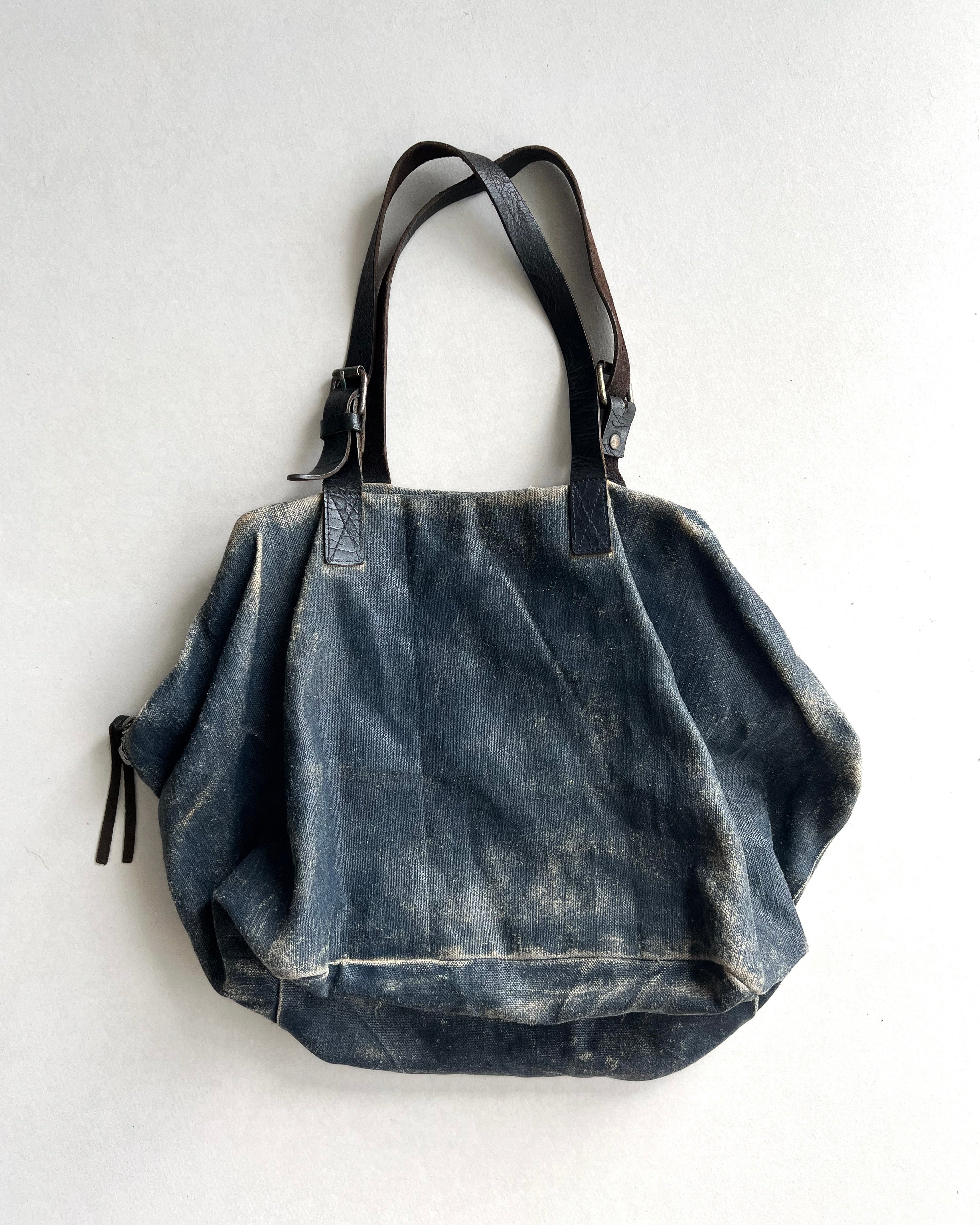 SAISEI VINTAGE REMAKE LEATHER/LINEN BAG (OS)