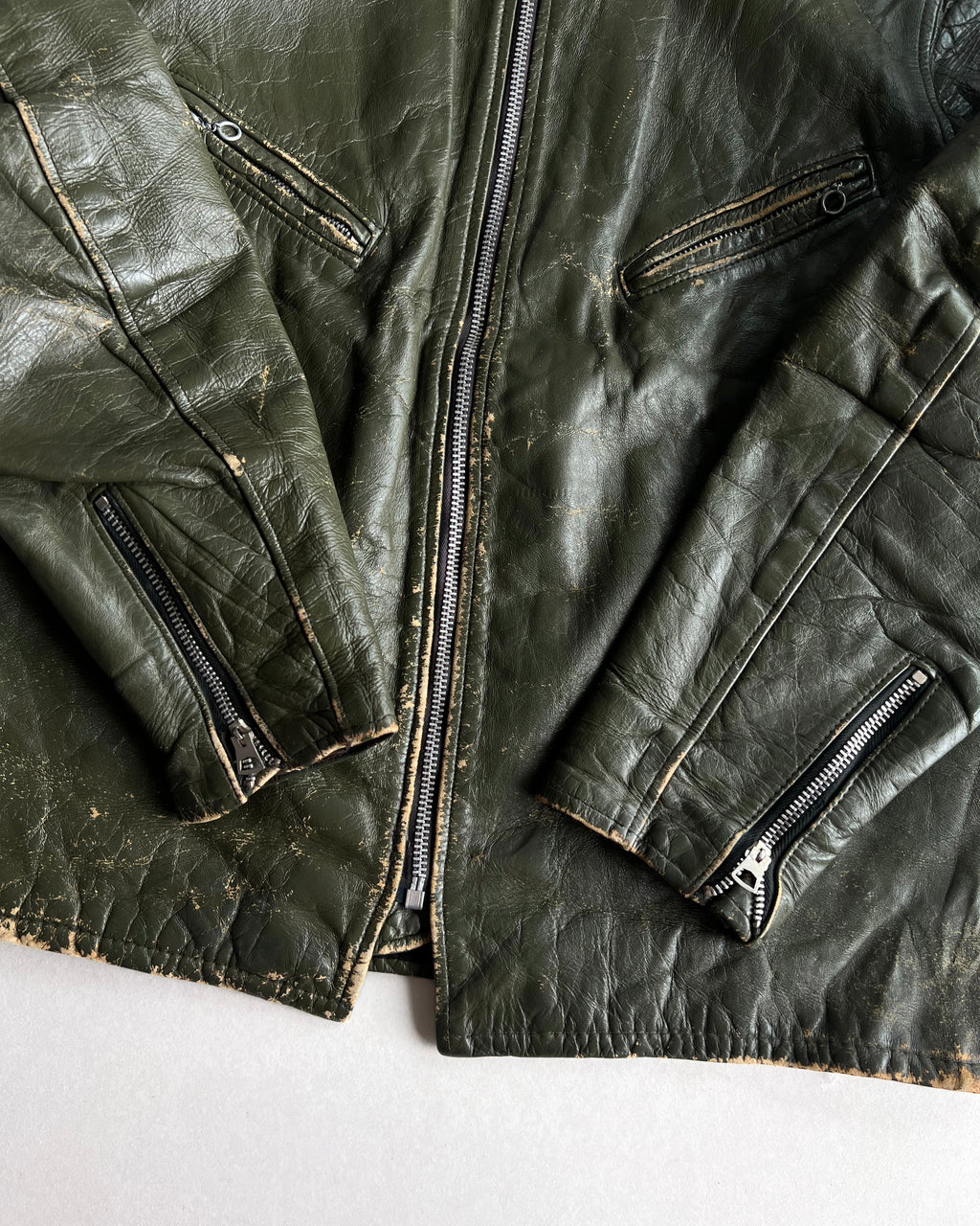 1970S DARK GREEN CAFE RACER LEATHER JACKET (M)