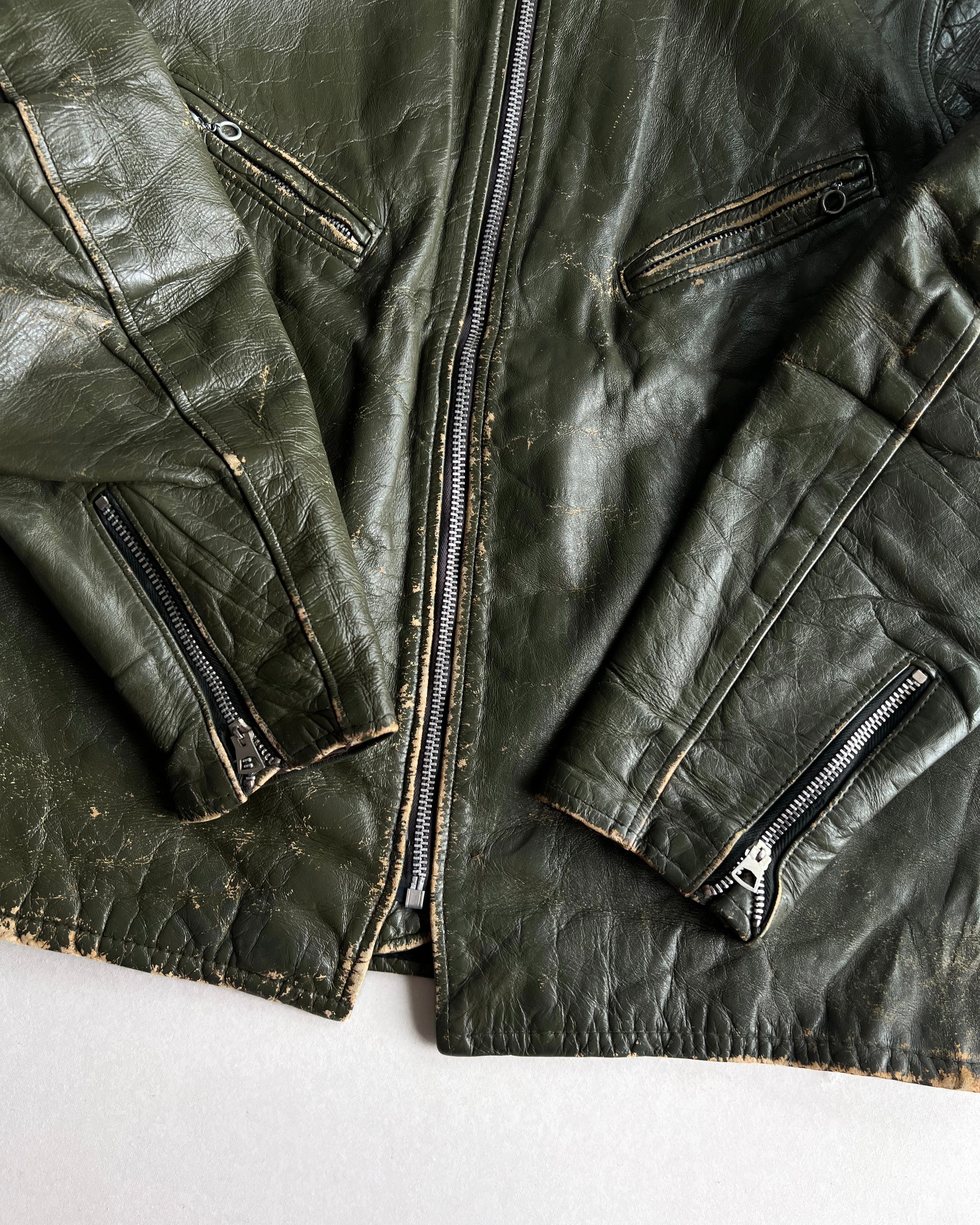 1970S DARK GREEN CAFE RACER LEATHER JACKET (M)