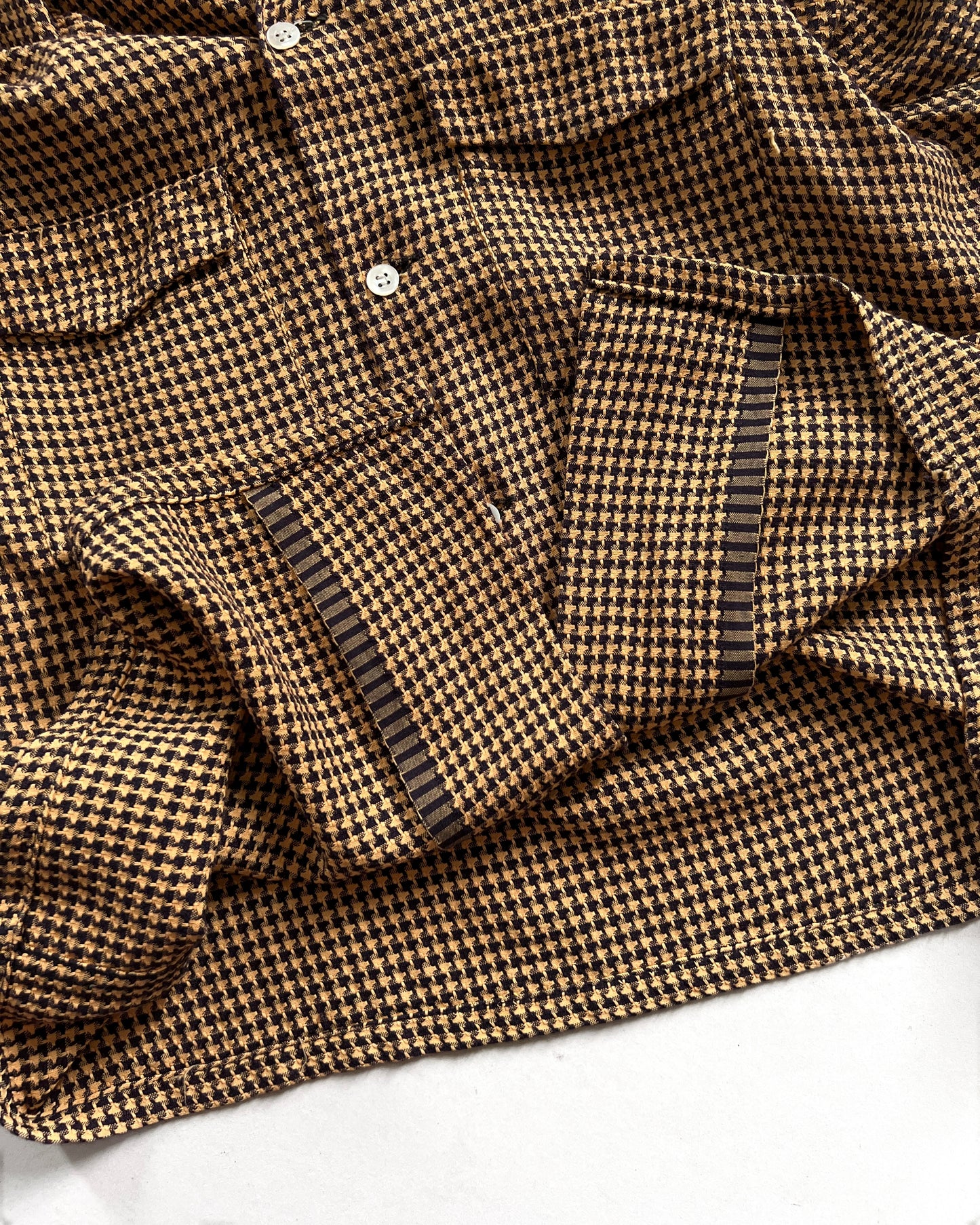 1950S BILL STERN RAYON HOUNDSTOOTH ROCKABILLY SHIRT (XL)