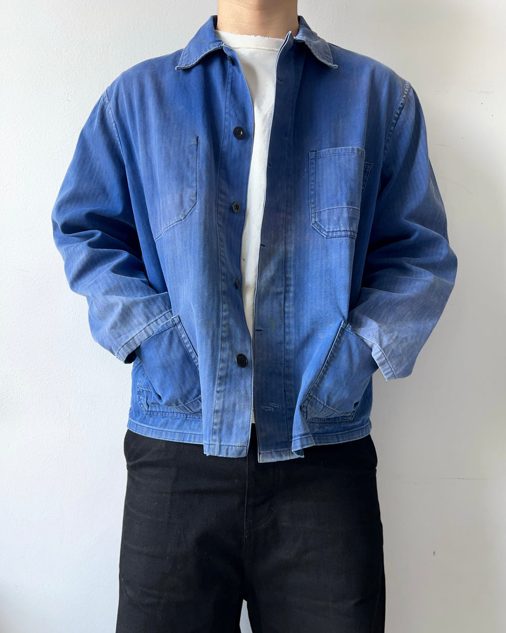 1970S SUN FADED GERMAN HBT WORK JACKET (L)