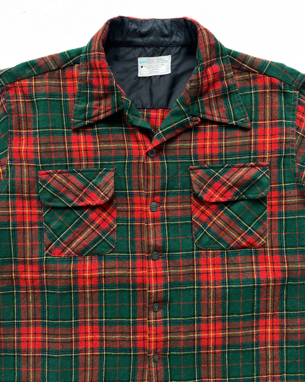 1970S JC PENNEY PLAID WOOL LOOP COLLAR SHIRT (L)