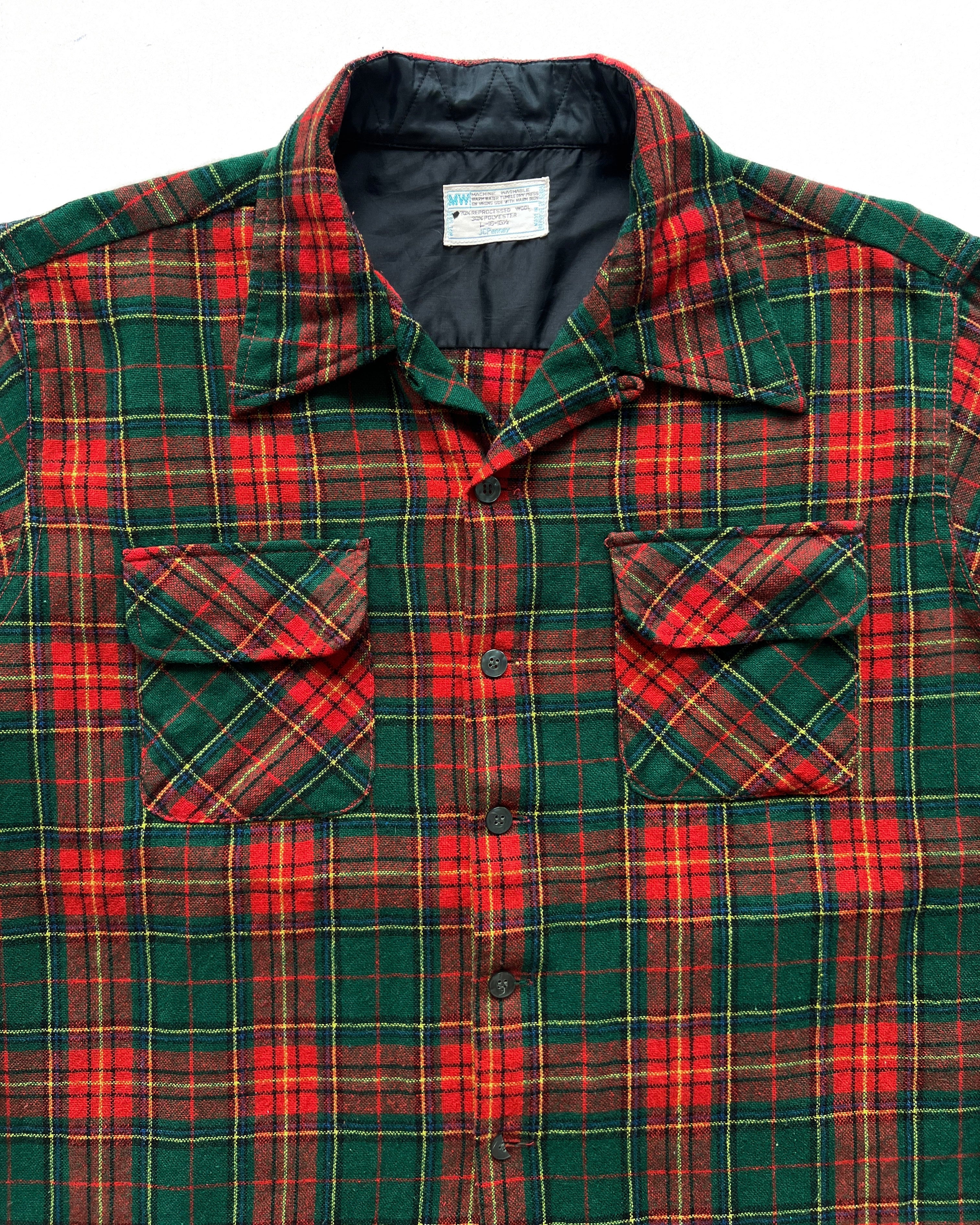 1970S JC PENNEY PLAID WOOL LOOP COLLAR SHIRT (L)
