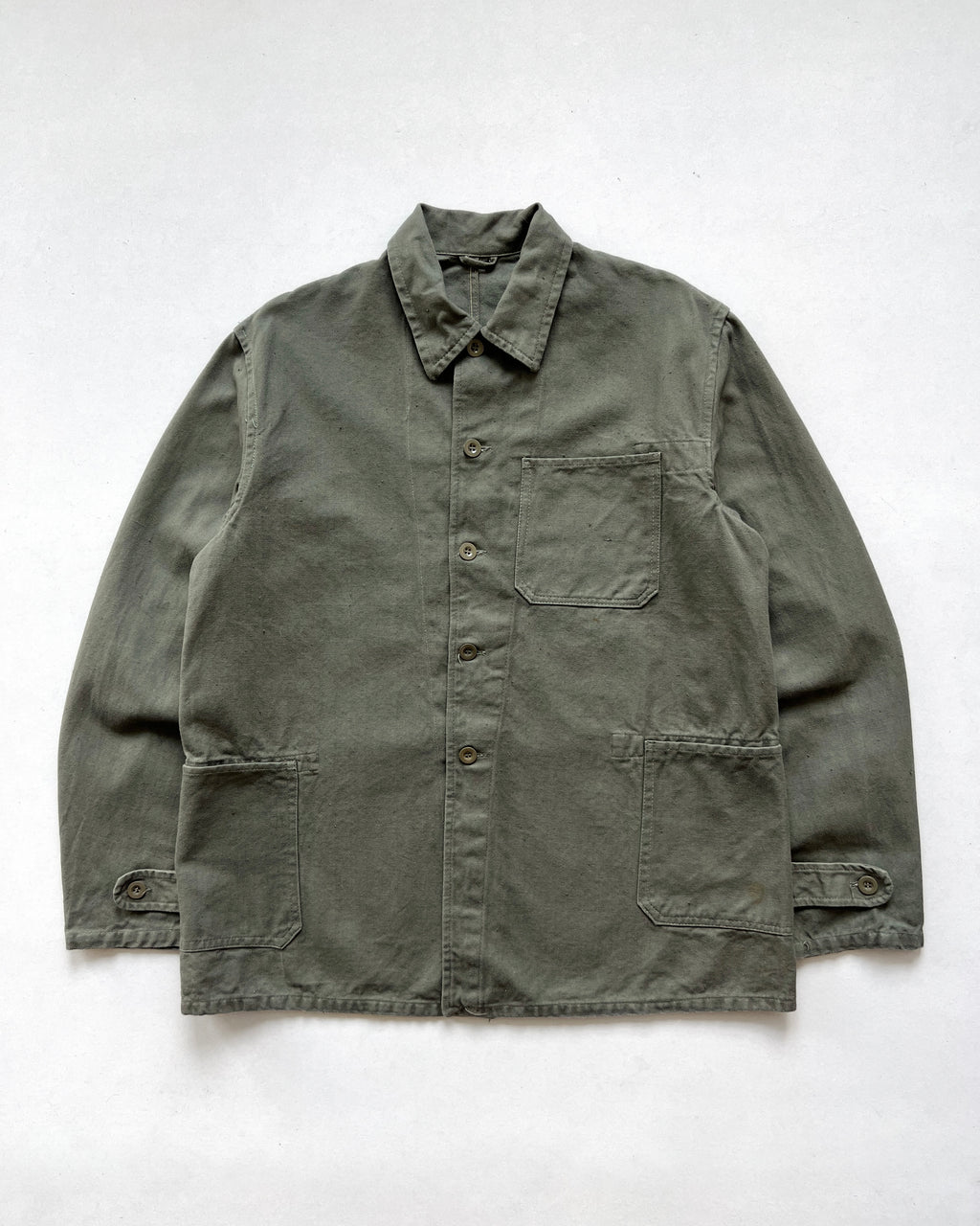 1970S OLIVE FRENCH HBT WORK JACKET (L)