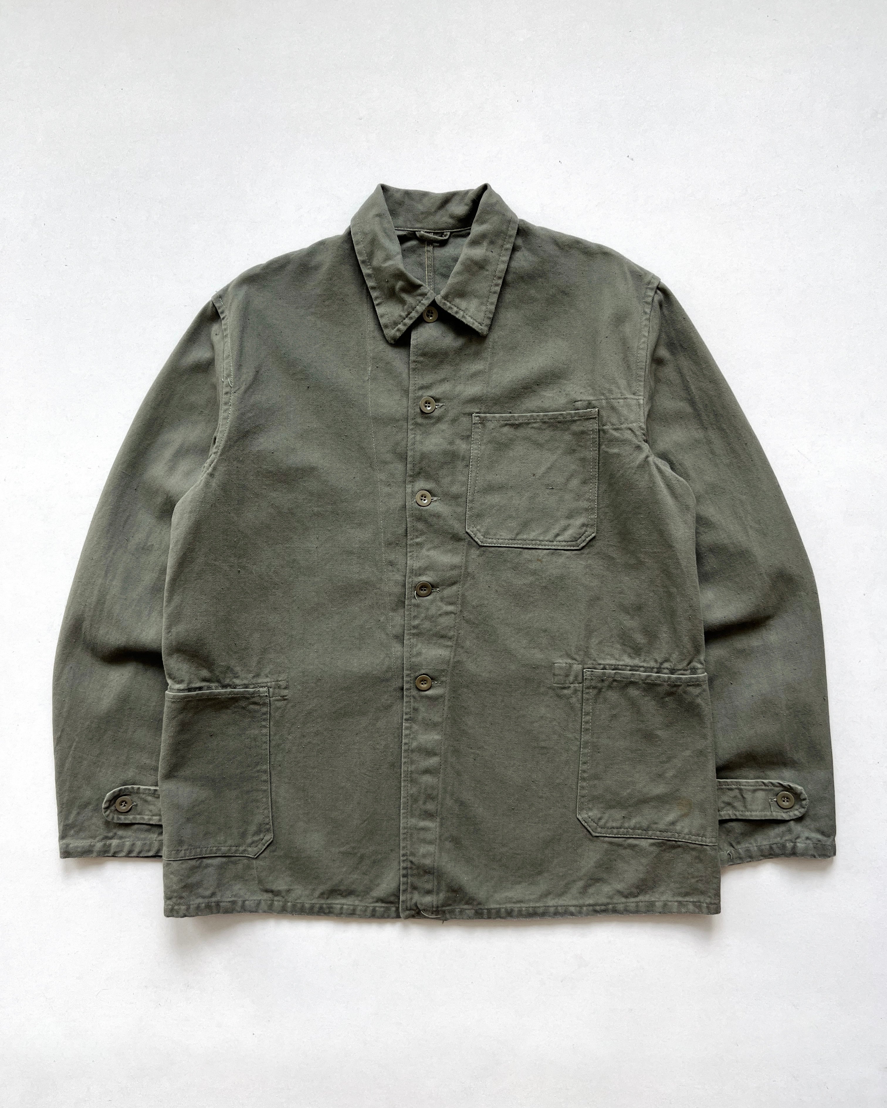 1970S OLIVE FRENCH HBT WORK JACKET (L)