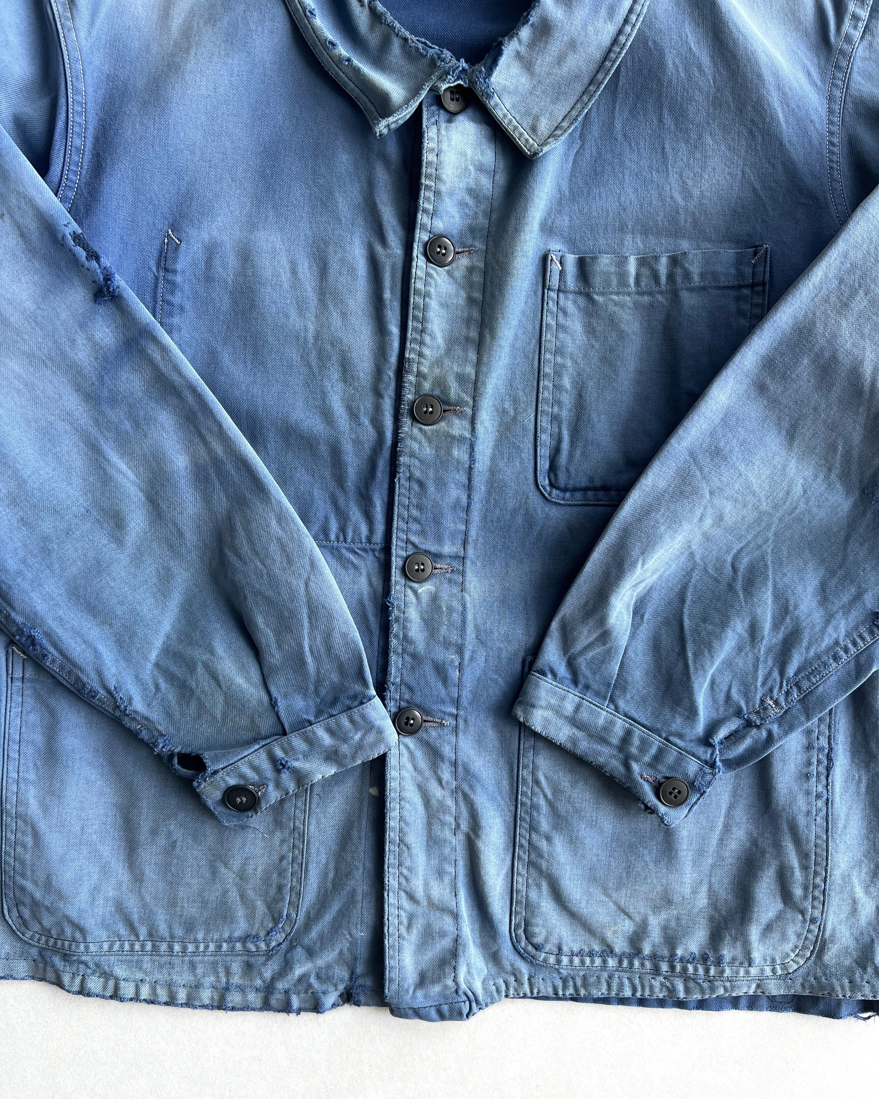 1950S FADED ROUND COLLAR FRENCH WORK CHORE JACKET (M)